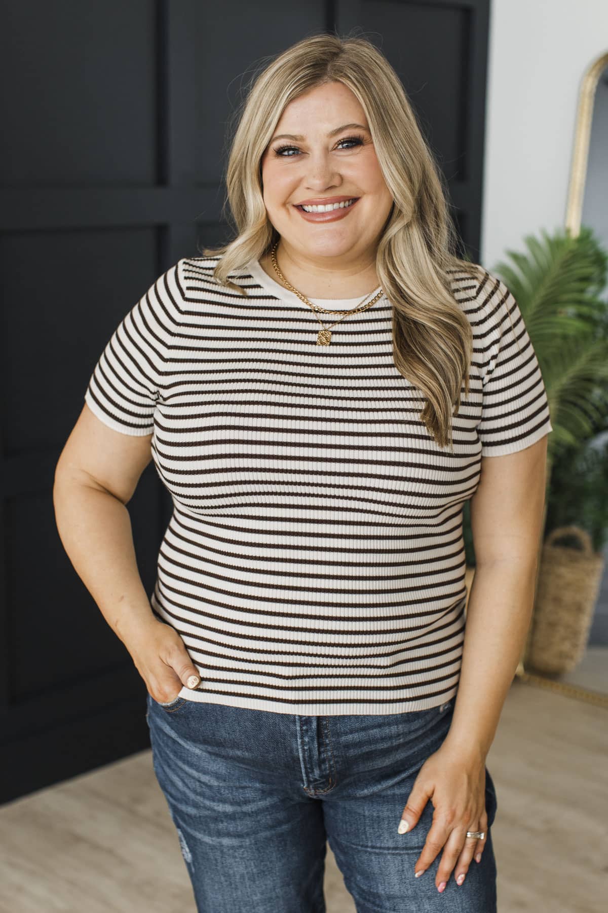 Spontaneous Memories Striped Top- Ivory & Dark Brown - Image 3
