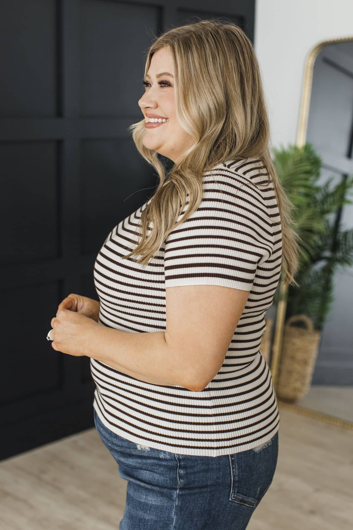 Spontaneous Memories Striped Top- Ivory & Dark Brown - Image 5