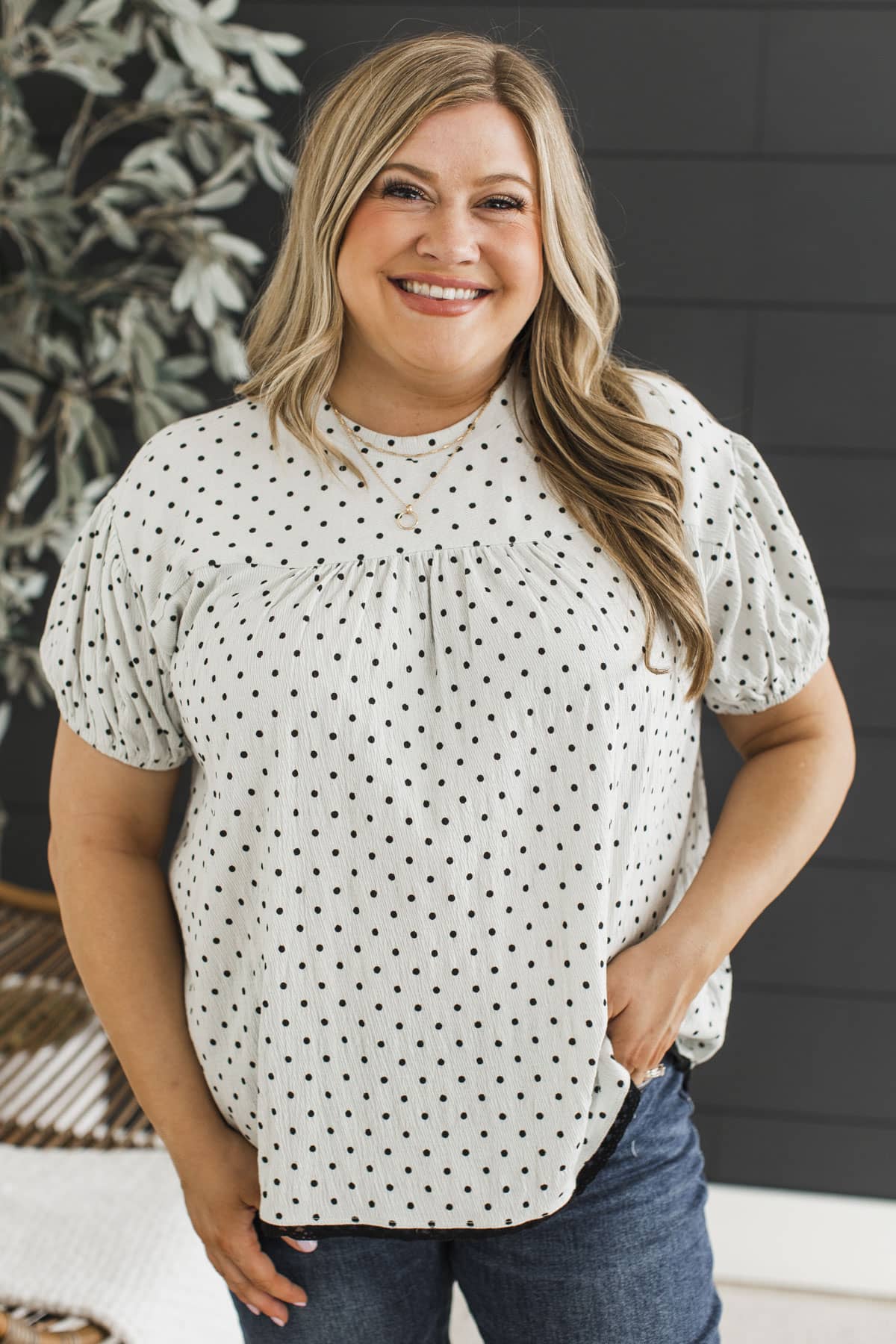 Spot On Style Polka Dot Puff Sleeve Top- Pale Mint