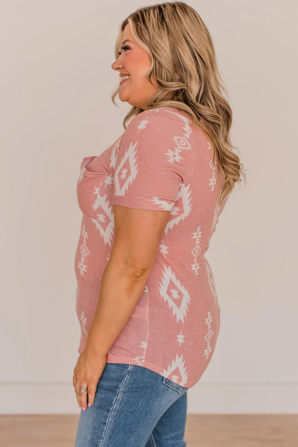 Spread Your Wings Aztec Print Top- Dusty Pink - Image 6