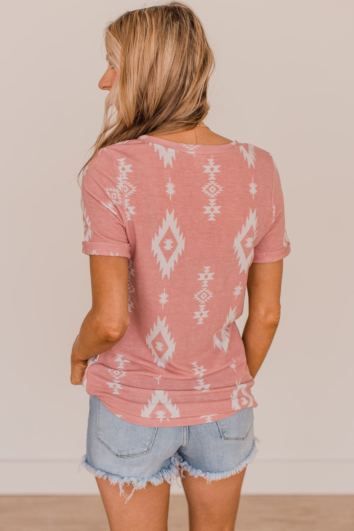 Spread Your Wings Aztec Print Top- Dusty Pink - Image 7