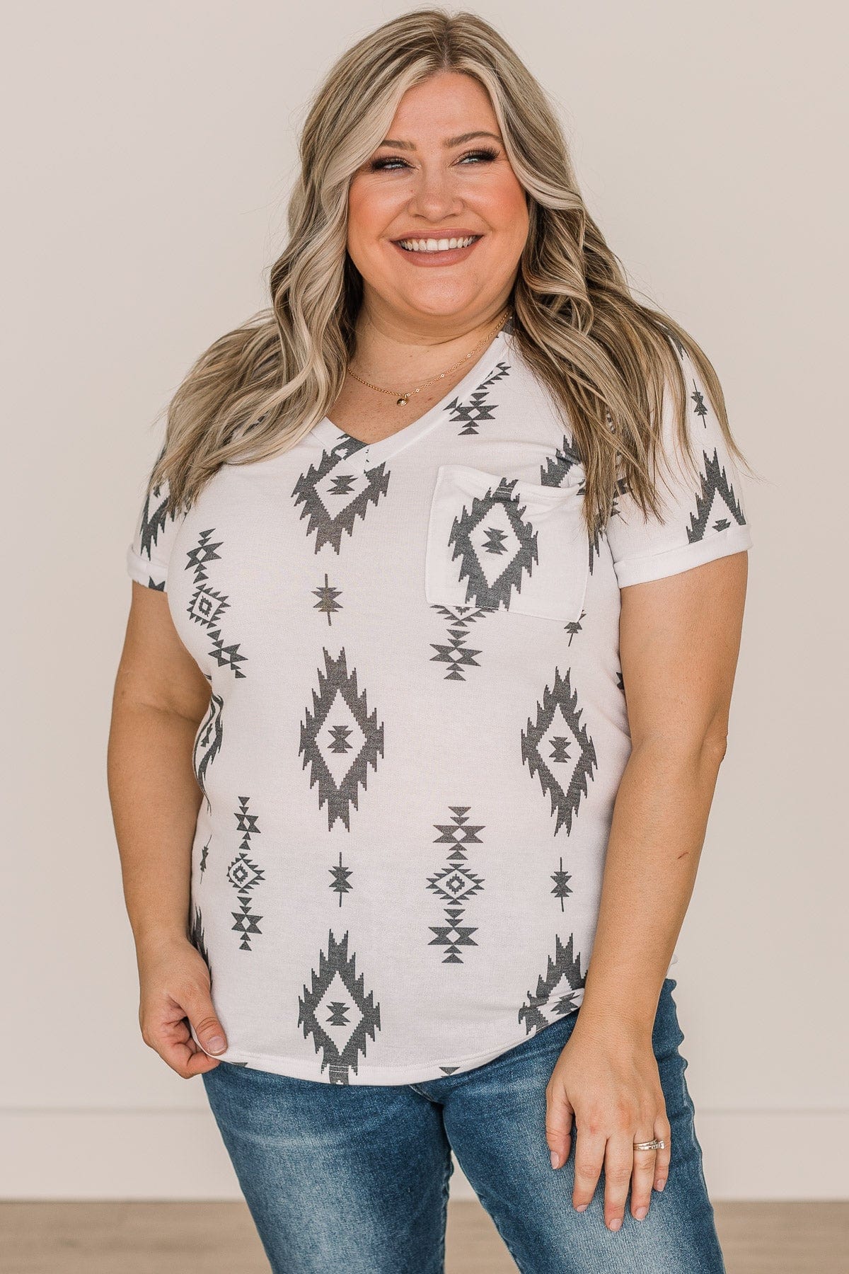 Spread Your Wings Aztec Print Top- Ivory - Image 3