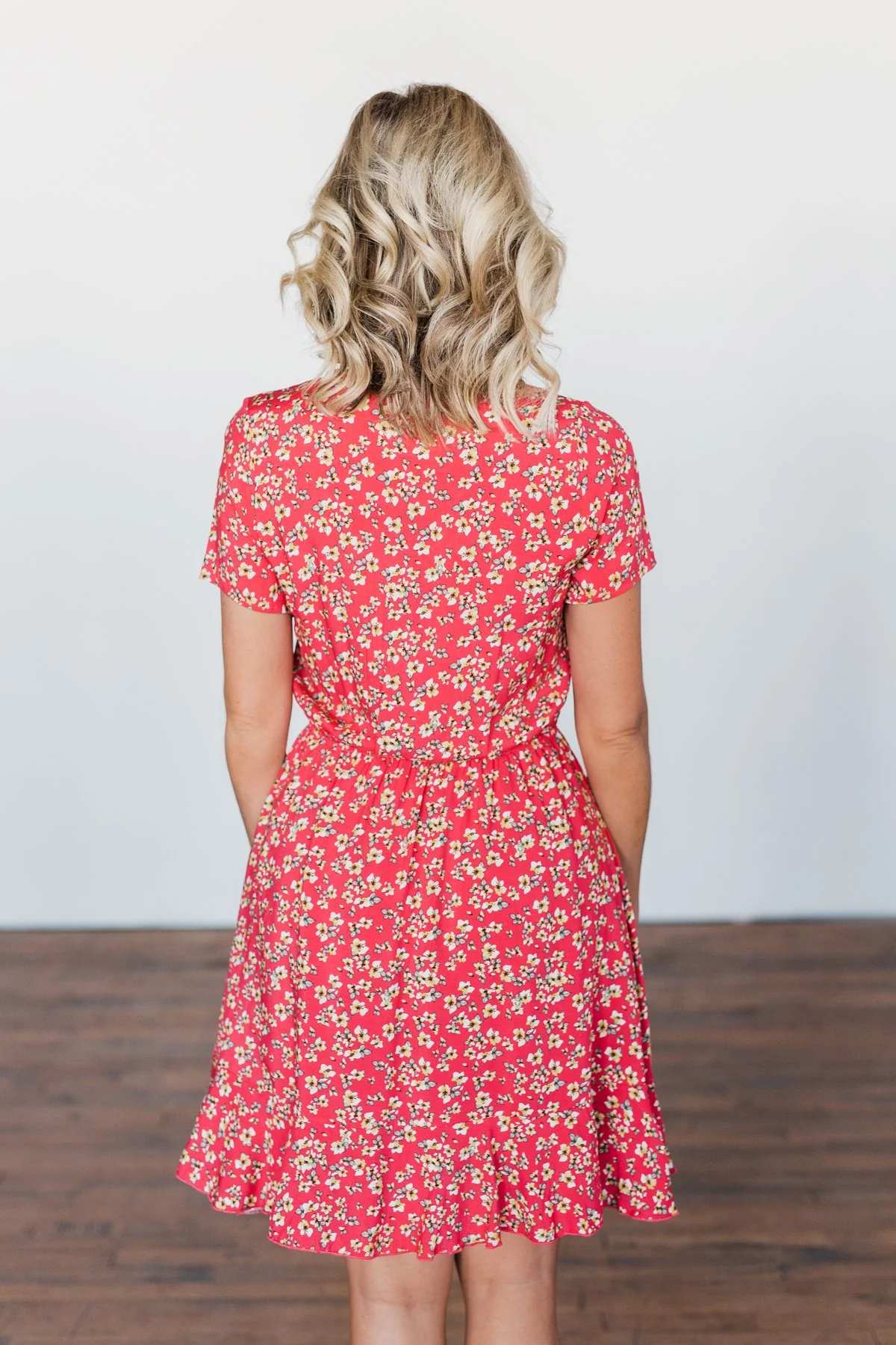 Spring Anticipation Floral Wrap Dress- Coral - Image 15