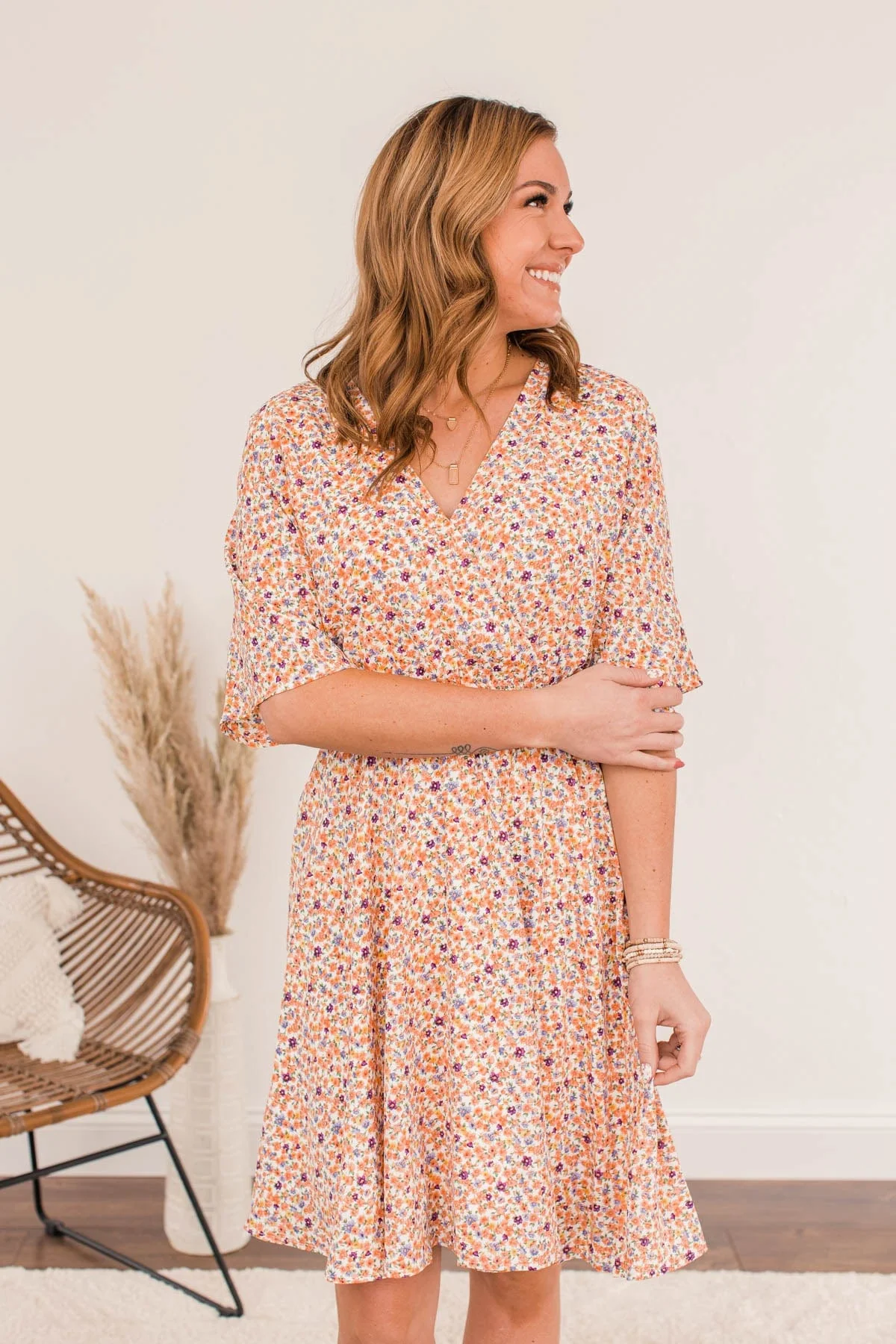 Spring Celebration Floral Dress- Peach - Image 5