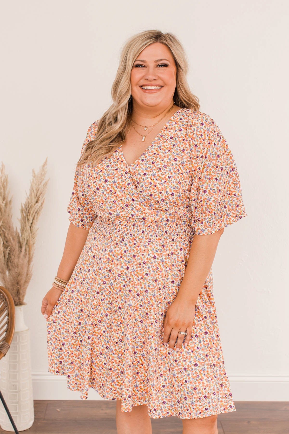 Spring Celebration Floral Dress- Peach - Image 7