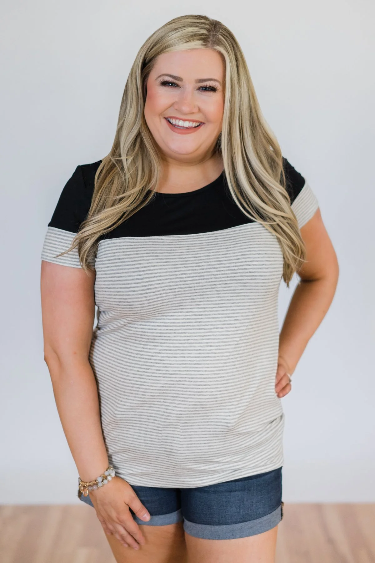 Spring Fever Short Sleeve Striped Top - Black - Image 2
