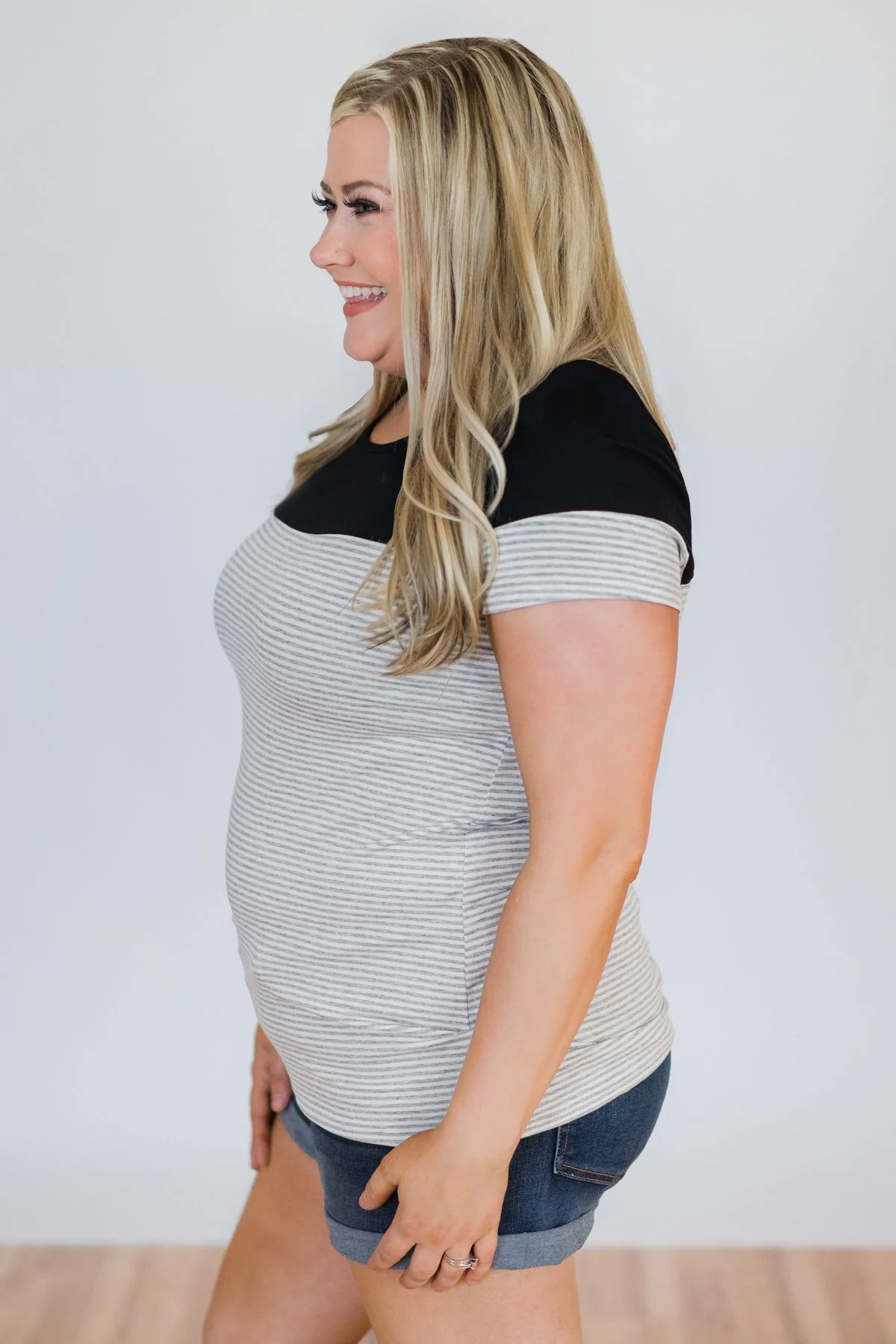 Spring Fever Short Sleeve Striped Top - Black - Image 5