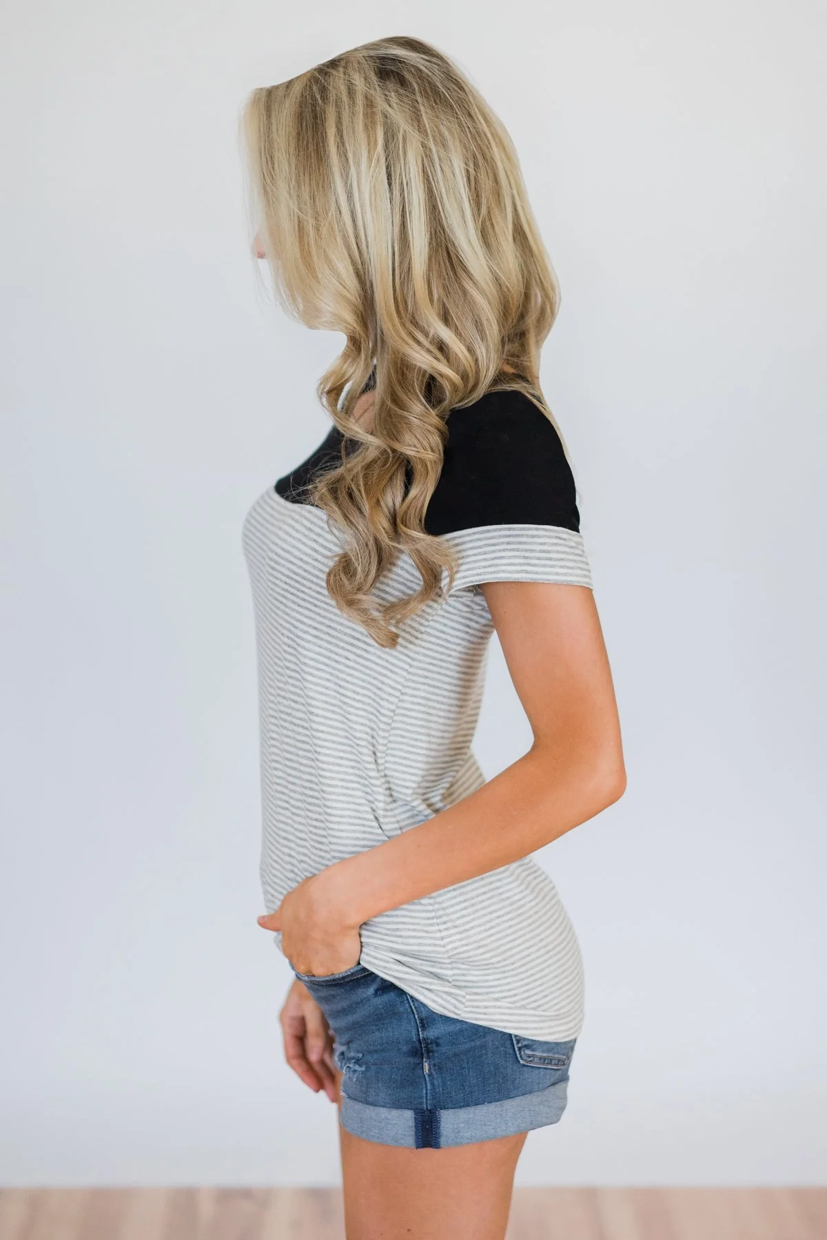Spring Fever Short Sleeve Striped Top - Black - Image 7