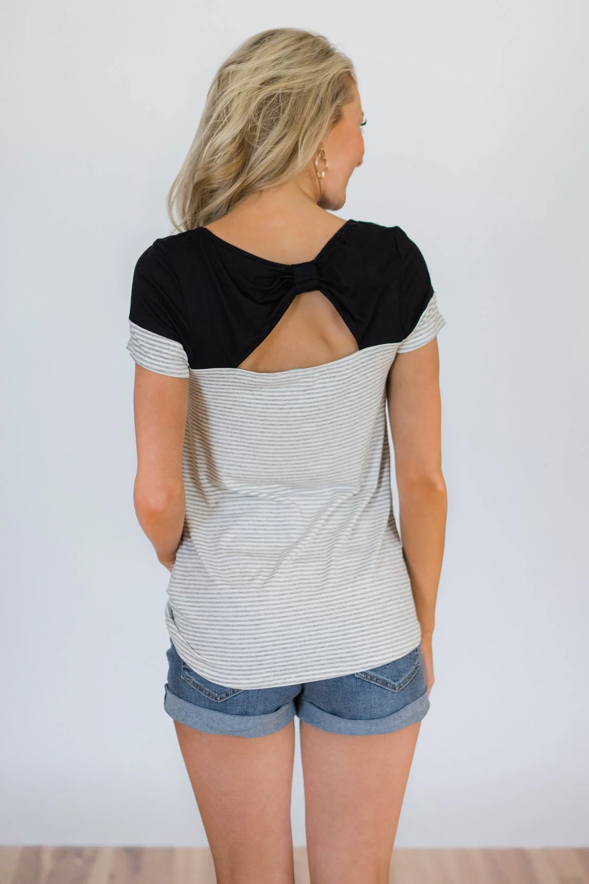 Spring Fever Short Sleeve Striped Top - Black - Image 8