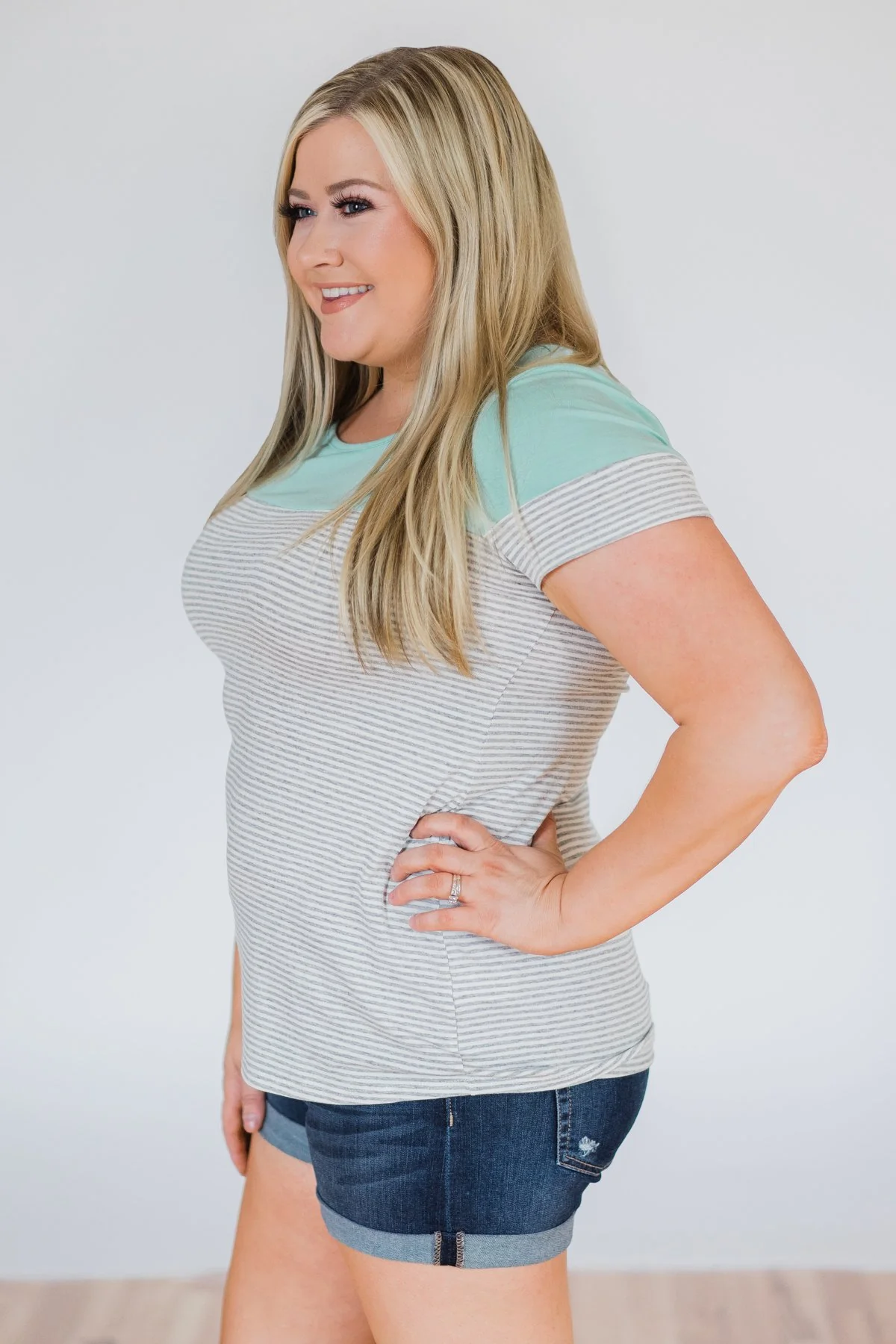 Spring Fever Short Sleeve Striped Top - Mint - Image 7