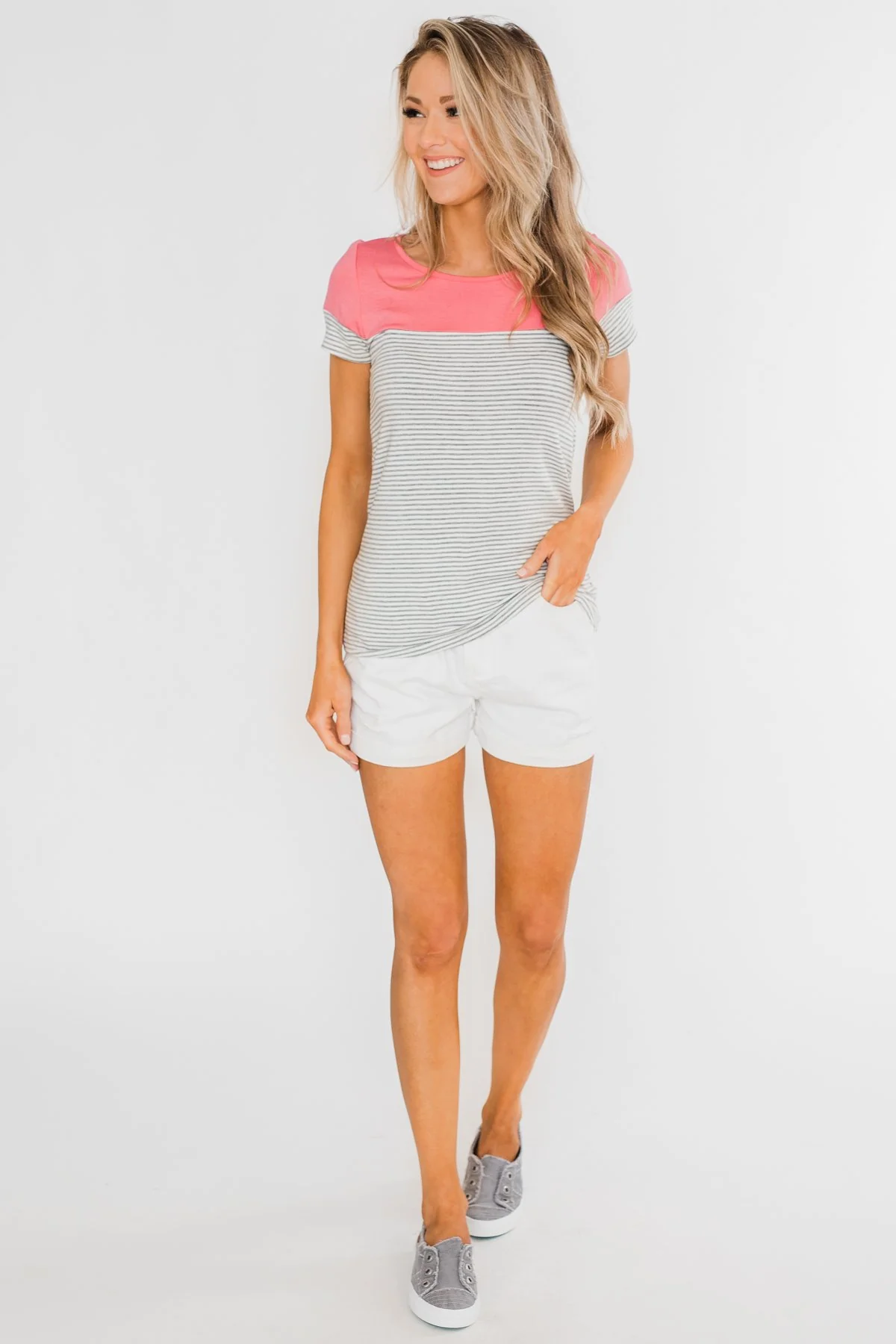 Spring Fever Short Sleeve Striped Top- Watermelon - Image 3