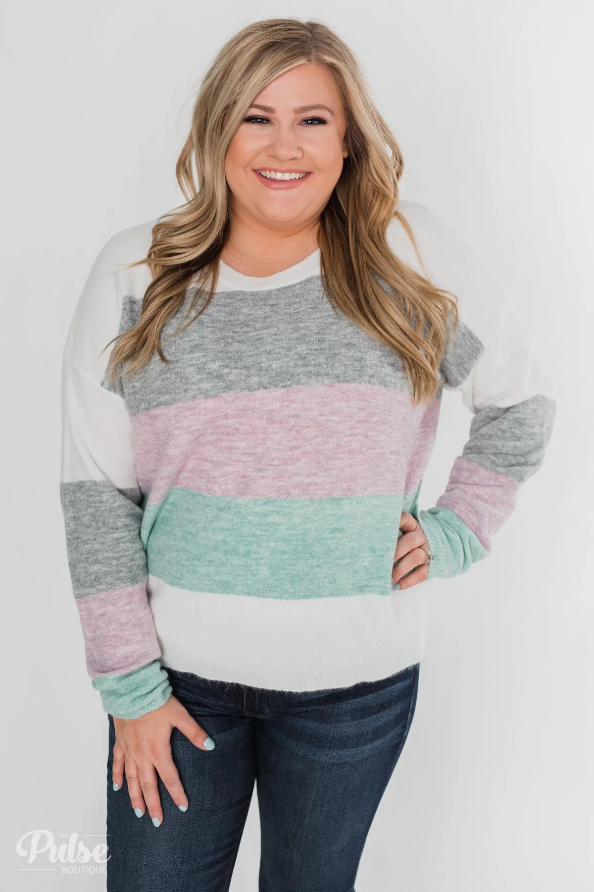 Spring Getaway Color Block Sweater- Muted Pastels - Image 2