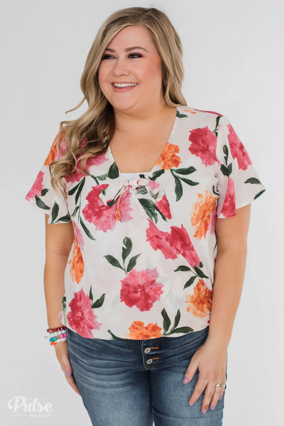 Spring is in the Air Floral Front Tie & Wrap Blouse- Blush - Image 12