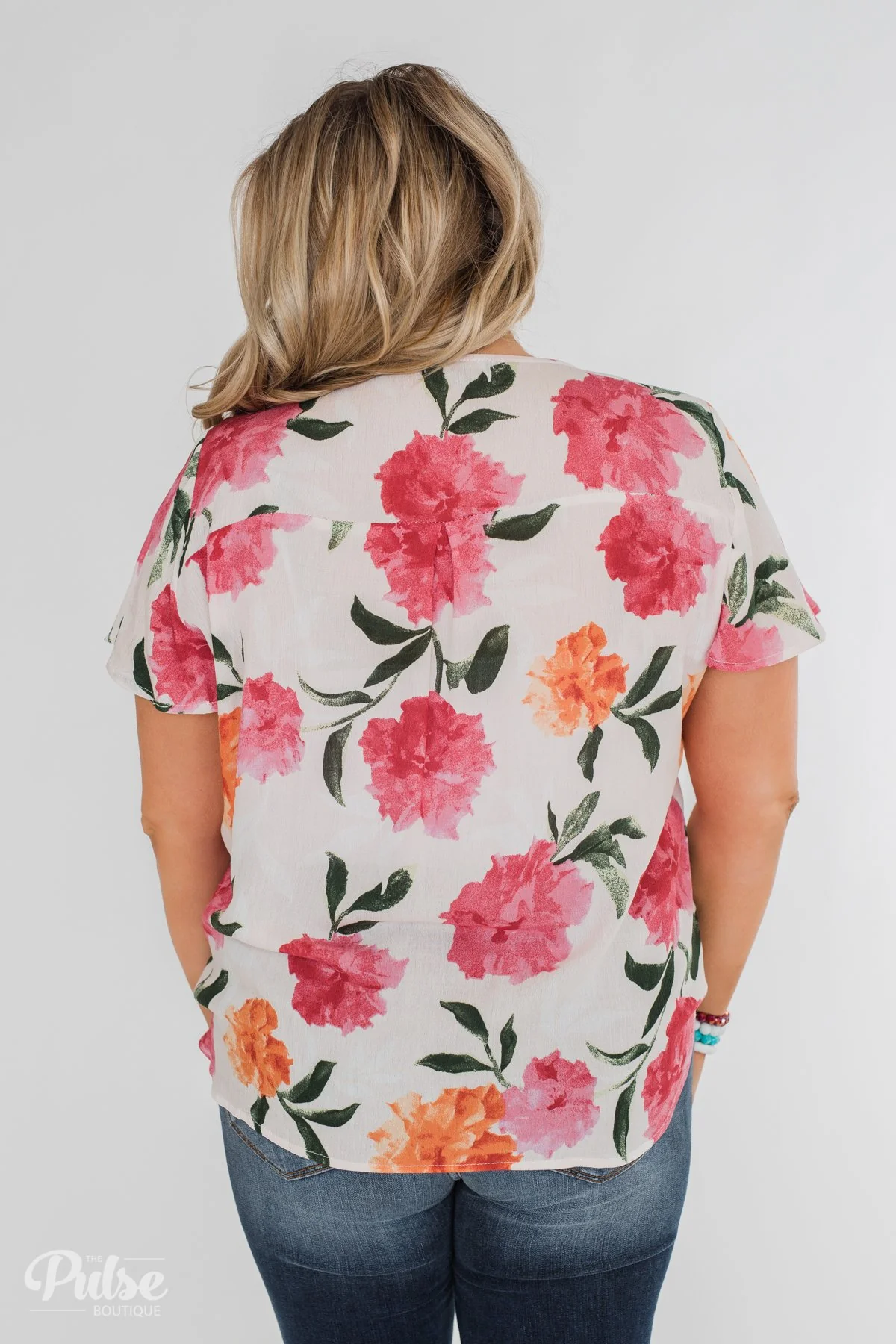 Spring is in the Air Floral Front Tie & Wrap Blouse- Blush - Image 14