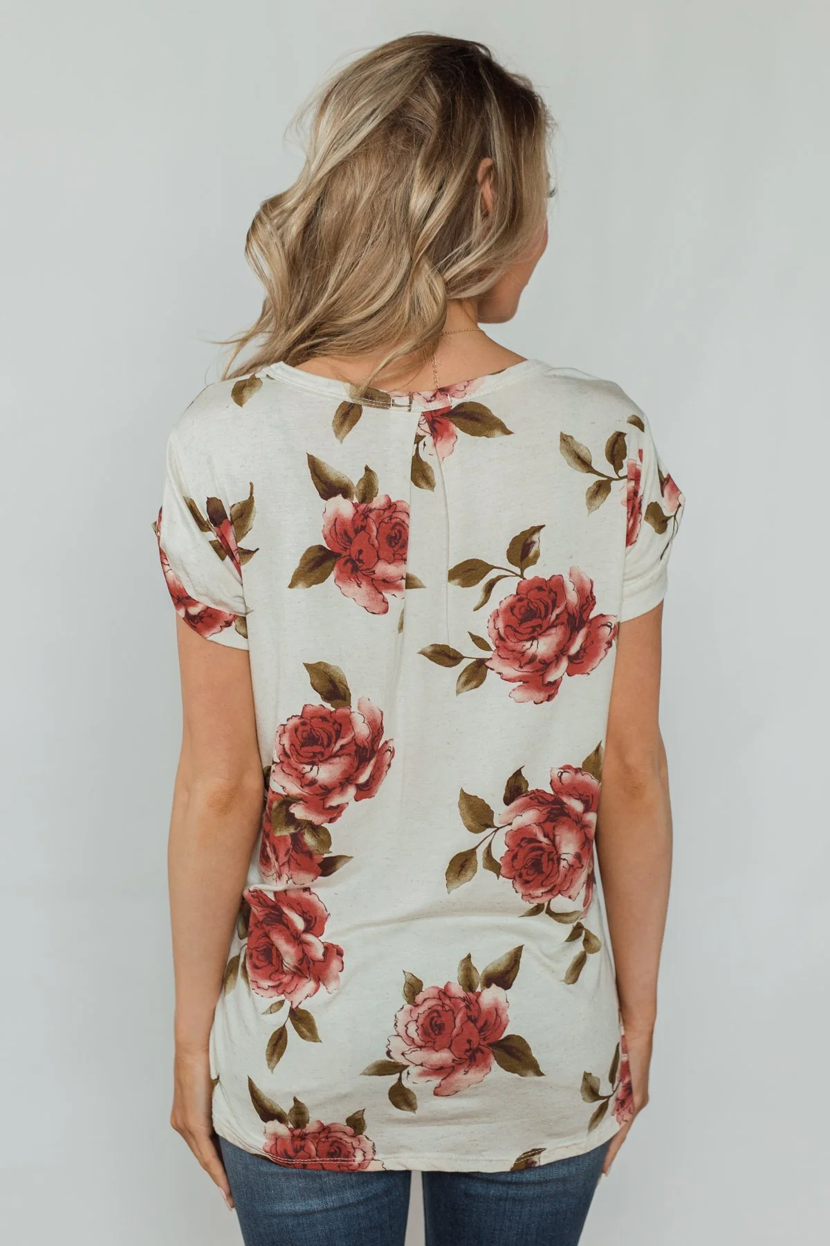Spring Romance Floral V-Neck Pocket Top- Vanilla - Image 10