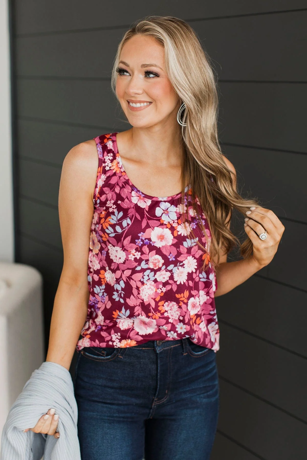 Spring To Life Floral Tank Top- Burgundy - Image 3