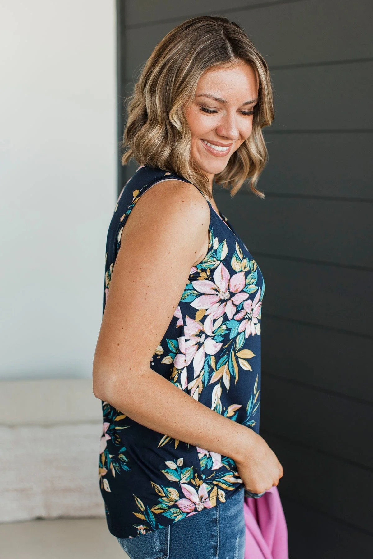Spring To Life Floral Tank Top- Navy - Image 8