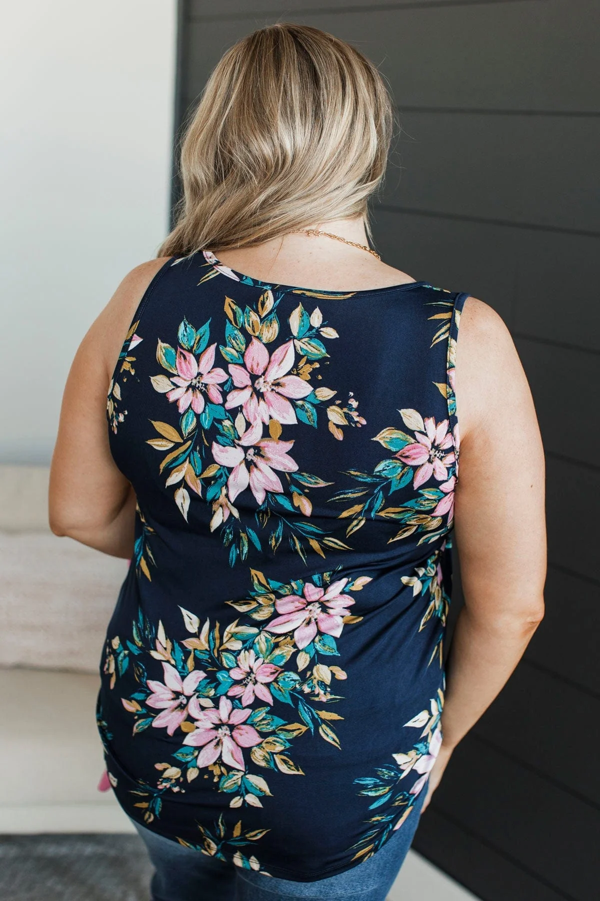 Spring To Life Floral Tank Top- Navy - Image 9