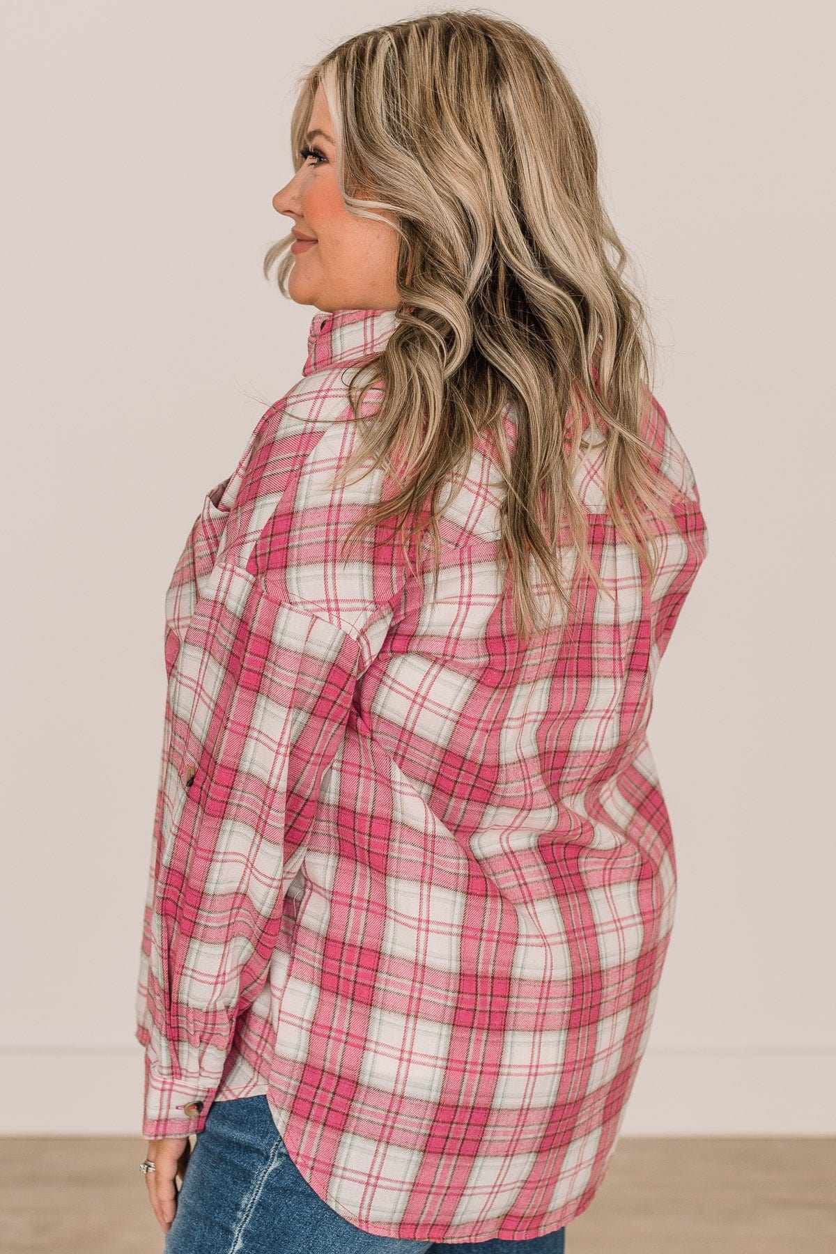 Spring To Mind Plaid Button Top- Pink - Image 6