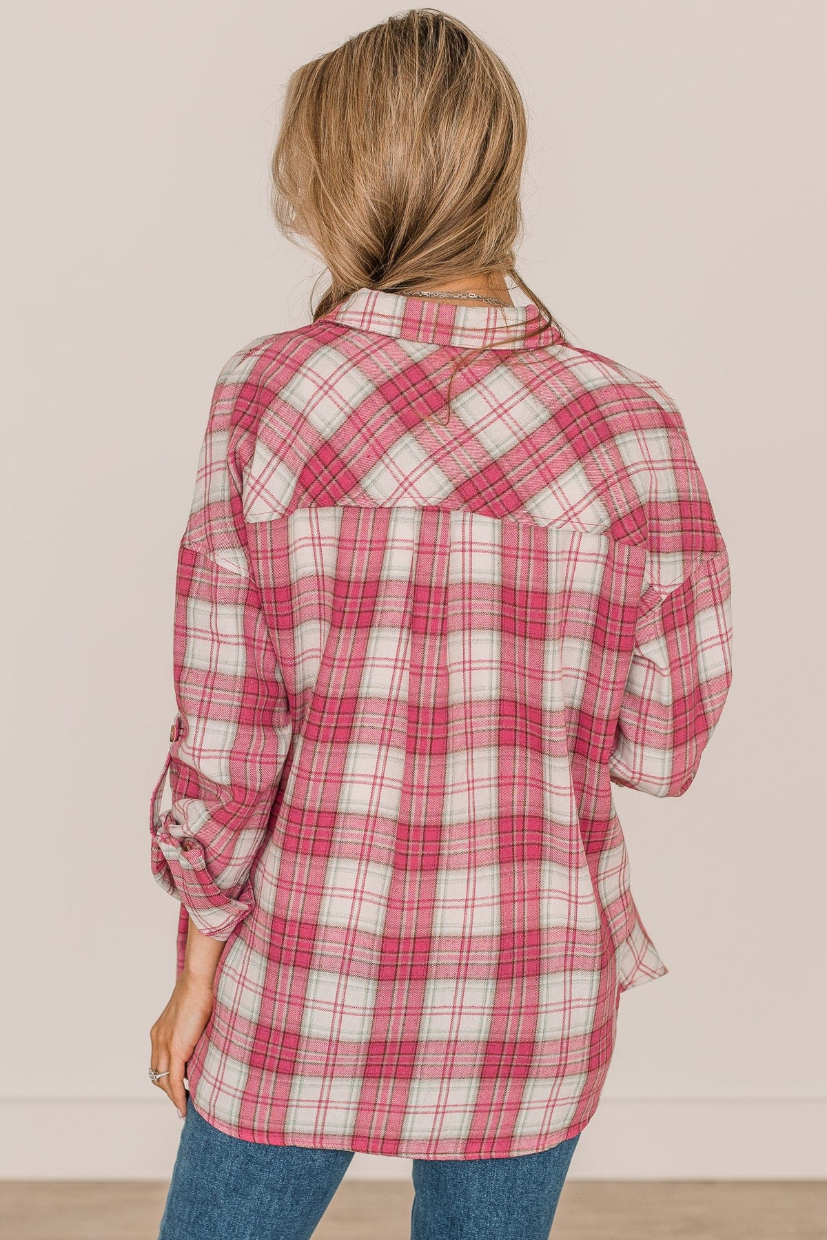 Spring To Mind Plaid Button Top- Pink - Image 8