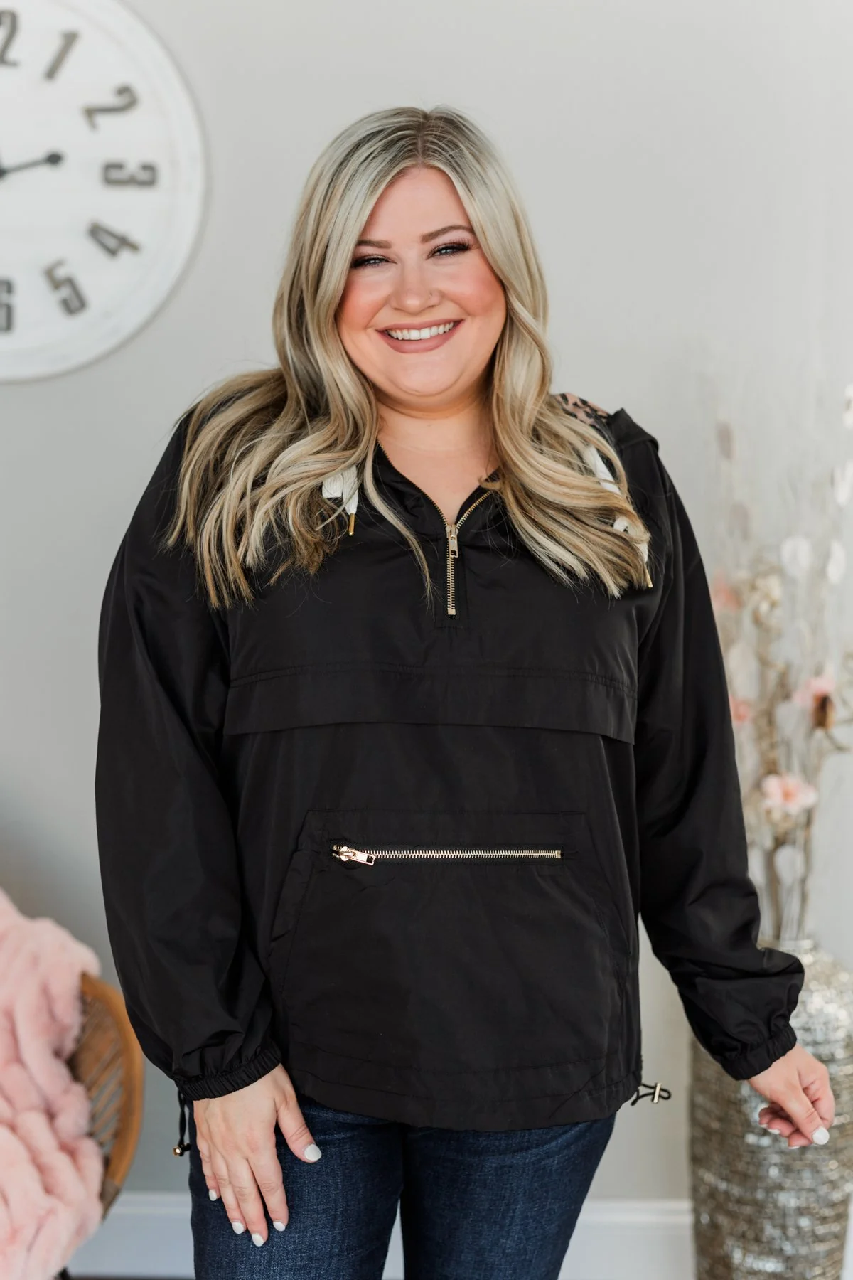 Sprinkle Of Sunshine Drawstring Windbreaker- Black - Image 5