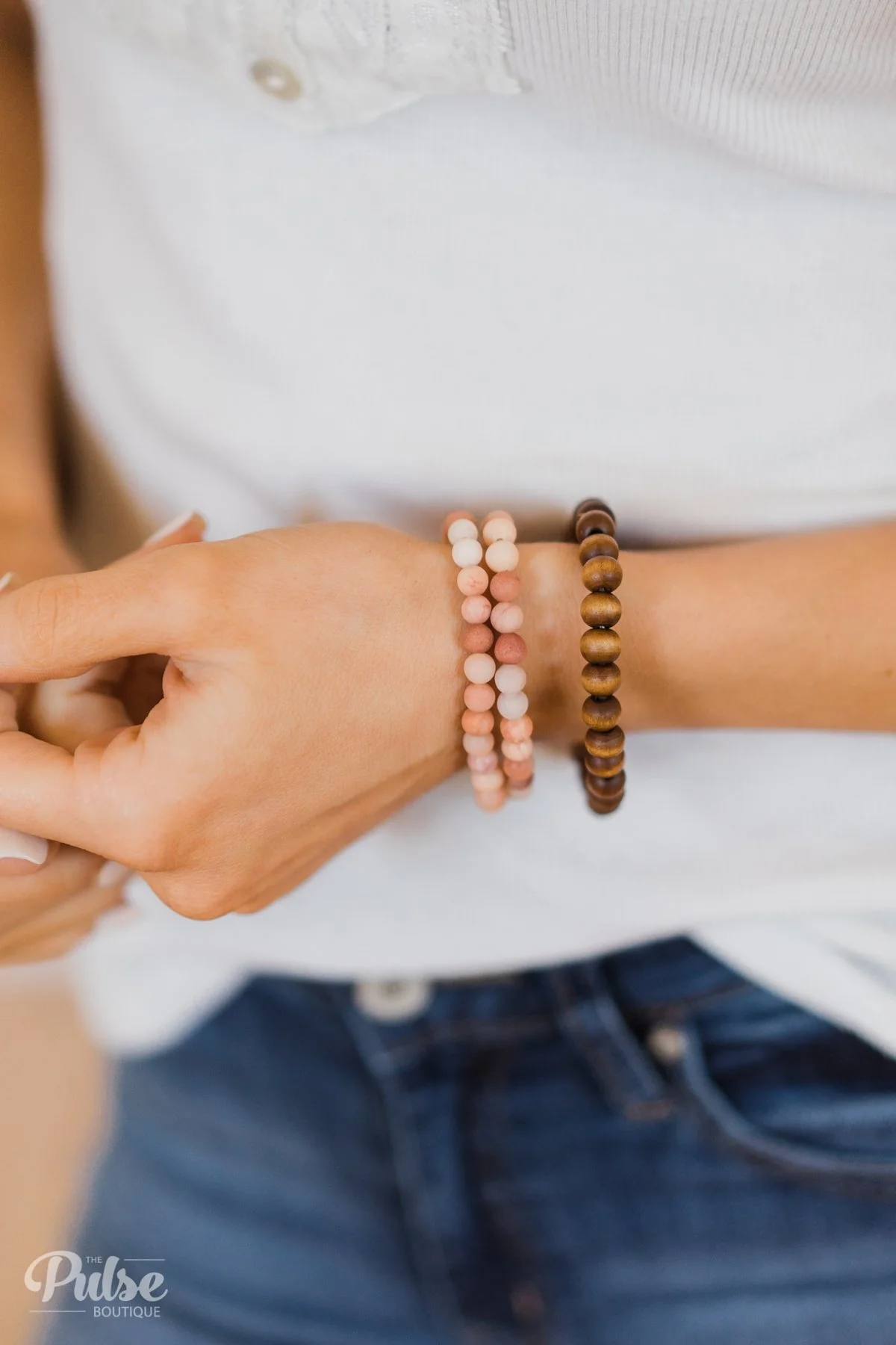 Stackable Bracelet Set- Pink Tones & Brown - Image 2