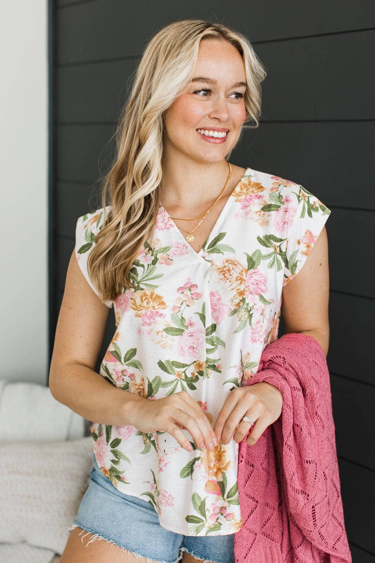 Stand For Something Floral Top- White