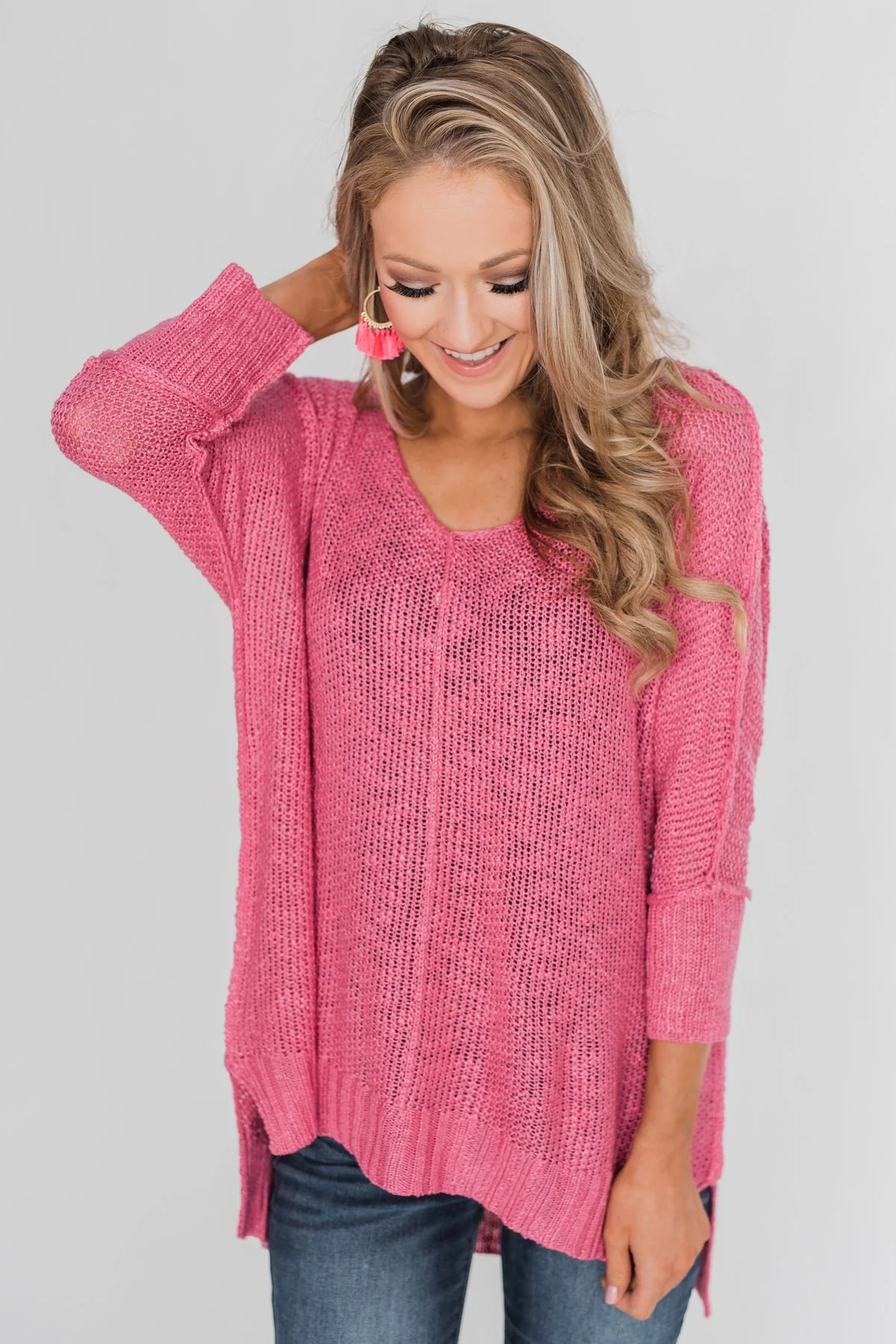 Stand Out Anywhere V-Neck Sweater - Hot Pink - Image 3