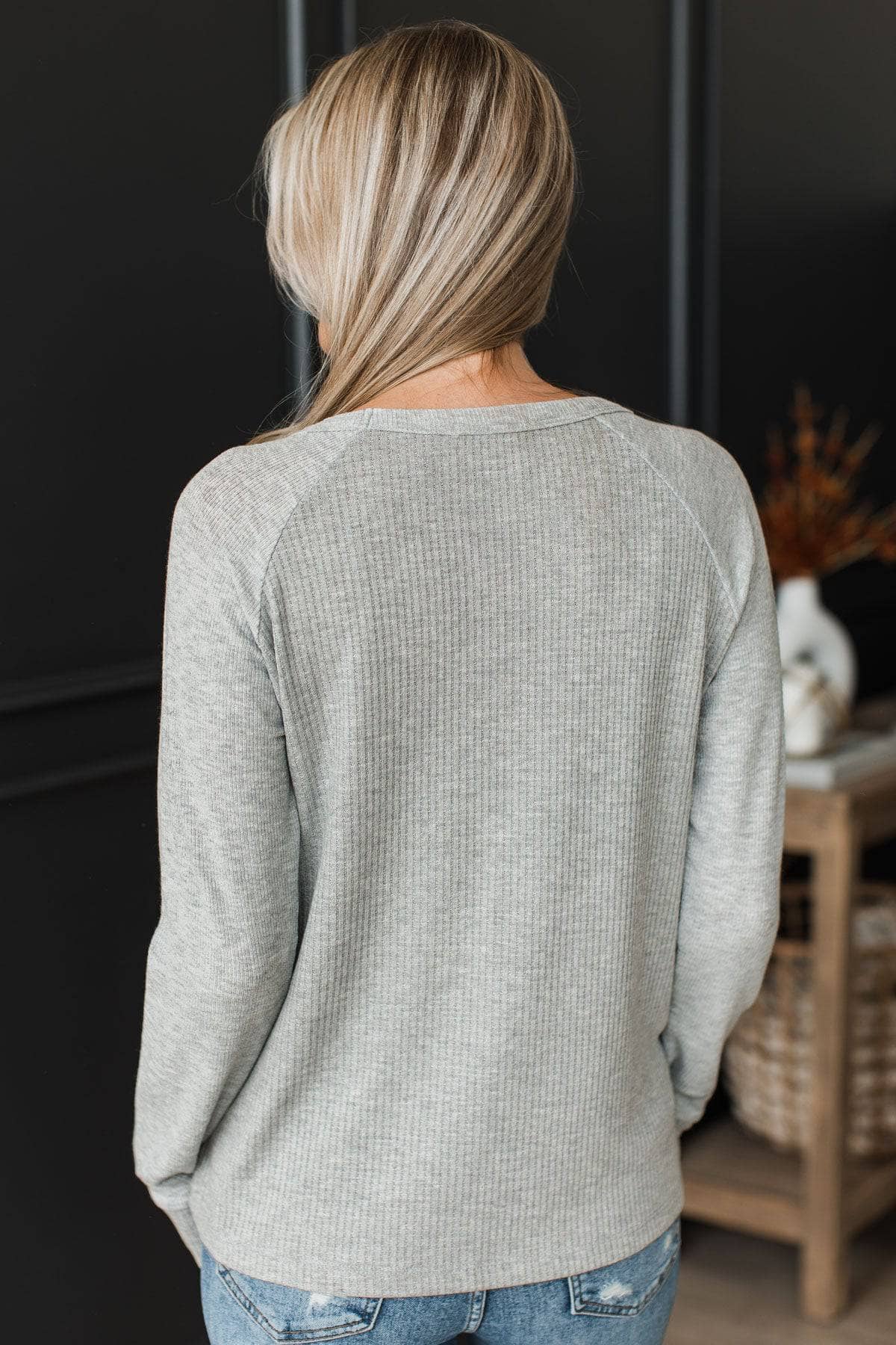 Standing Tall Long Sleeve Knit Top- Heather Grey - Image 7