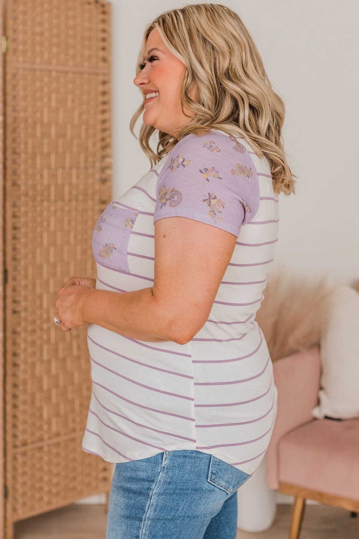 Standing Together Striped Pocket Top- Ivory & Lavender - Image 6
