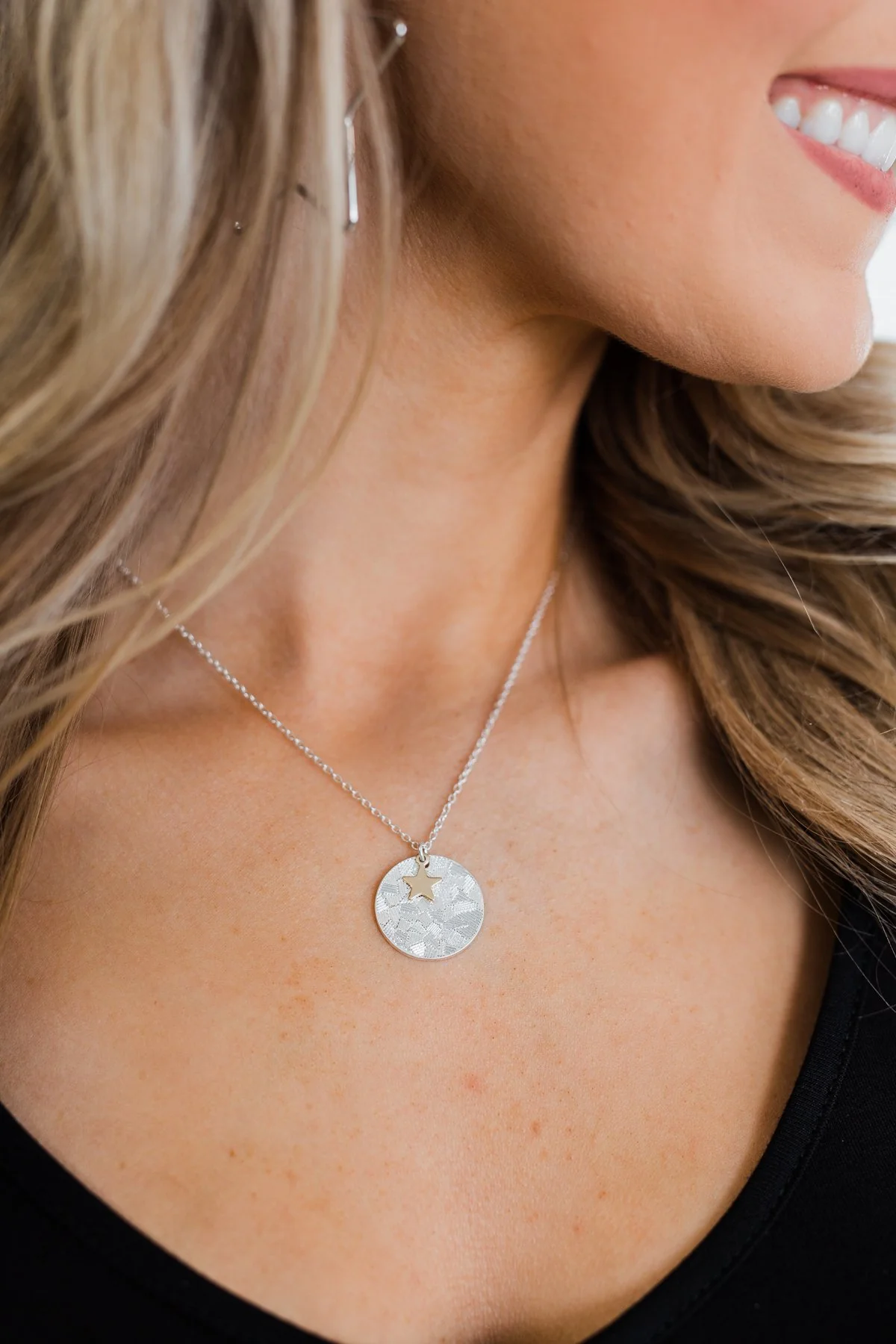 Star & Circle Pendant Necklace- Silver
