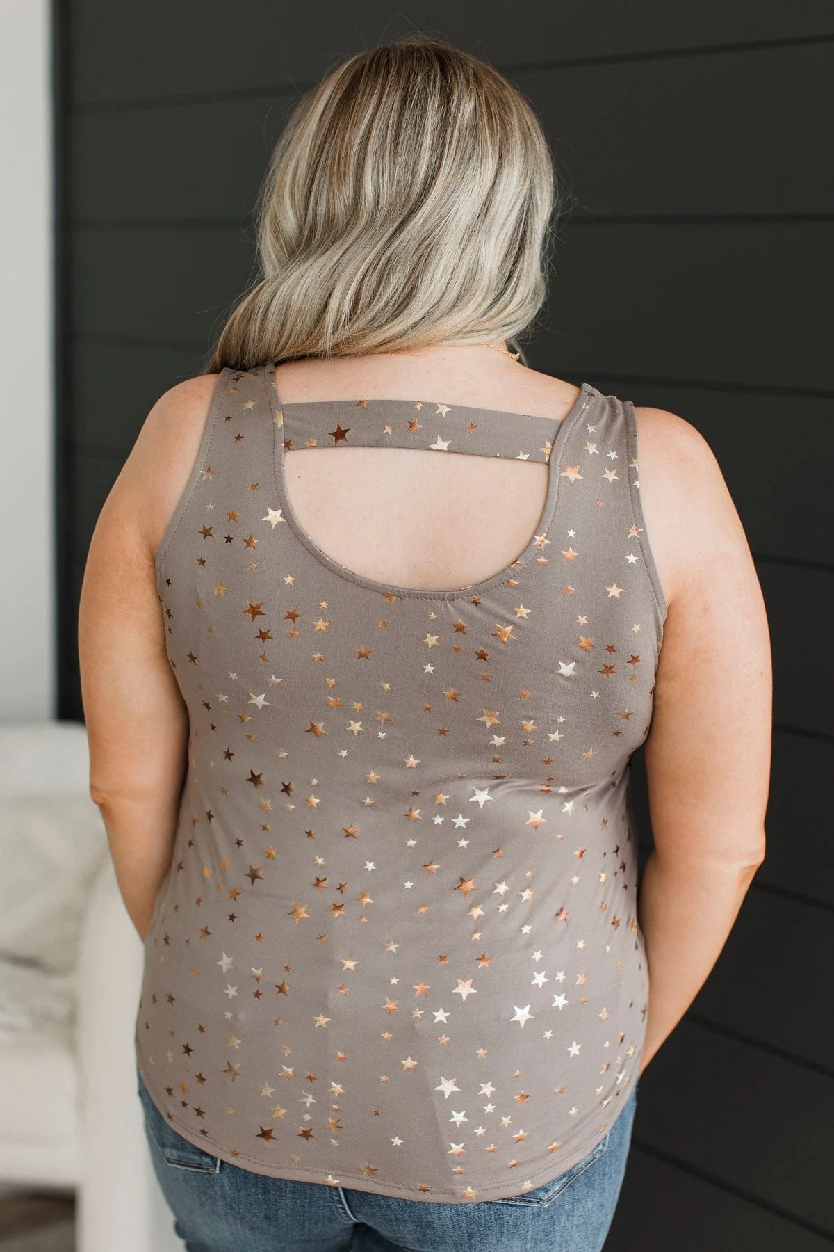 Star Gazing Printed Tank Top- Mocha - Image 8