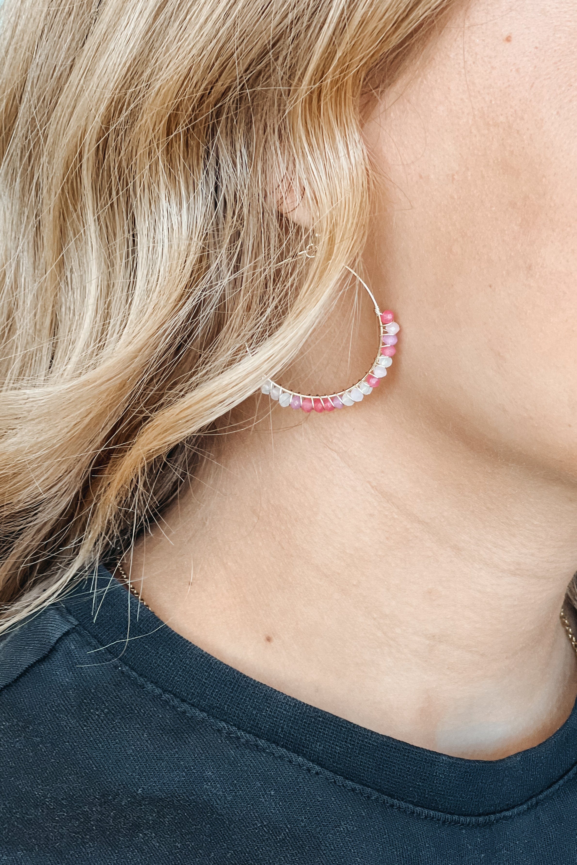 Star Of The Evening Hoop Earrings- Pink - Image 2