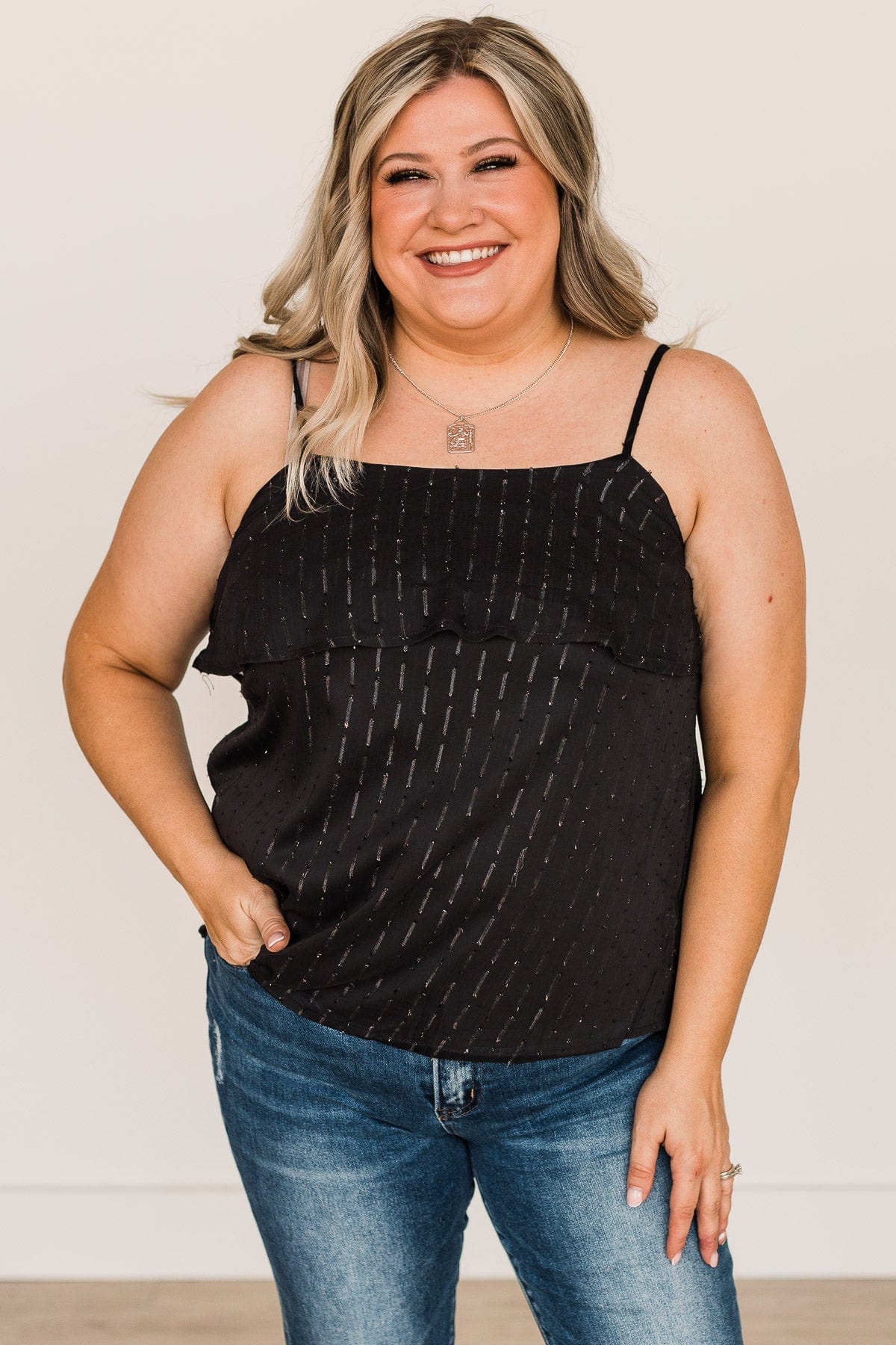 Star Of The Show Tiered Tank Top- Black - Image 2
