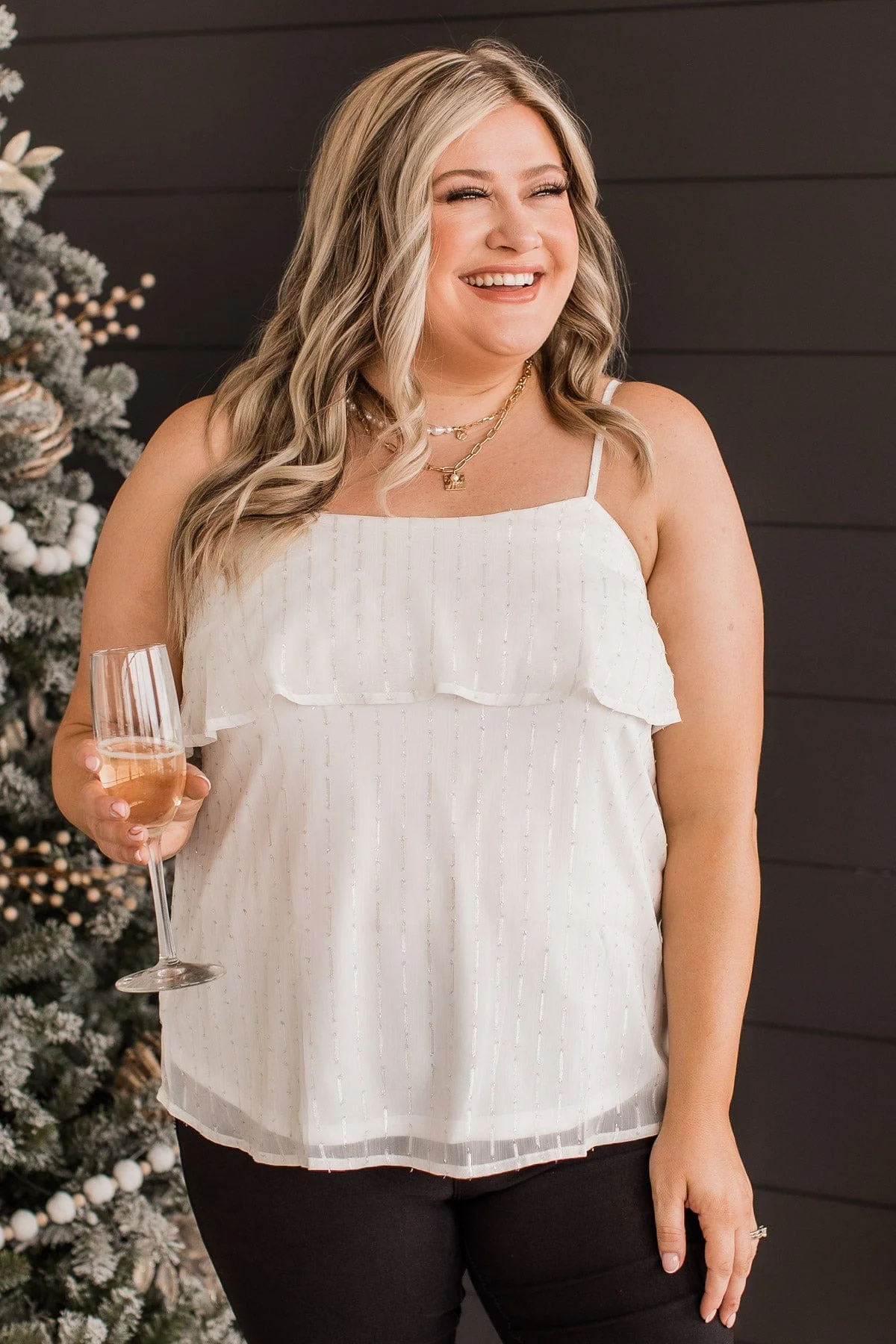Star Of The Show Tiered Tank Top- Off-White - Image 3