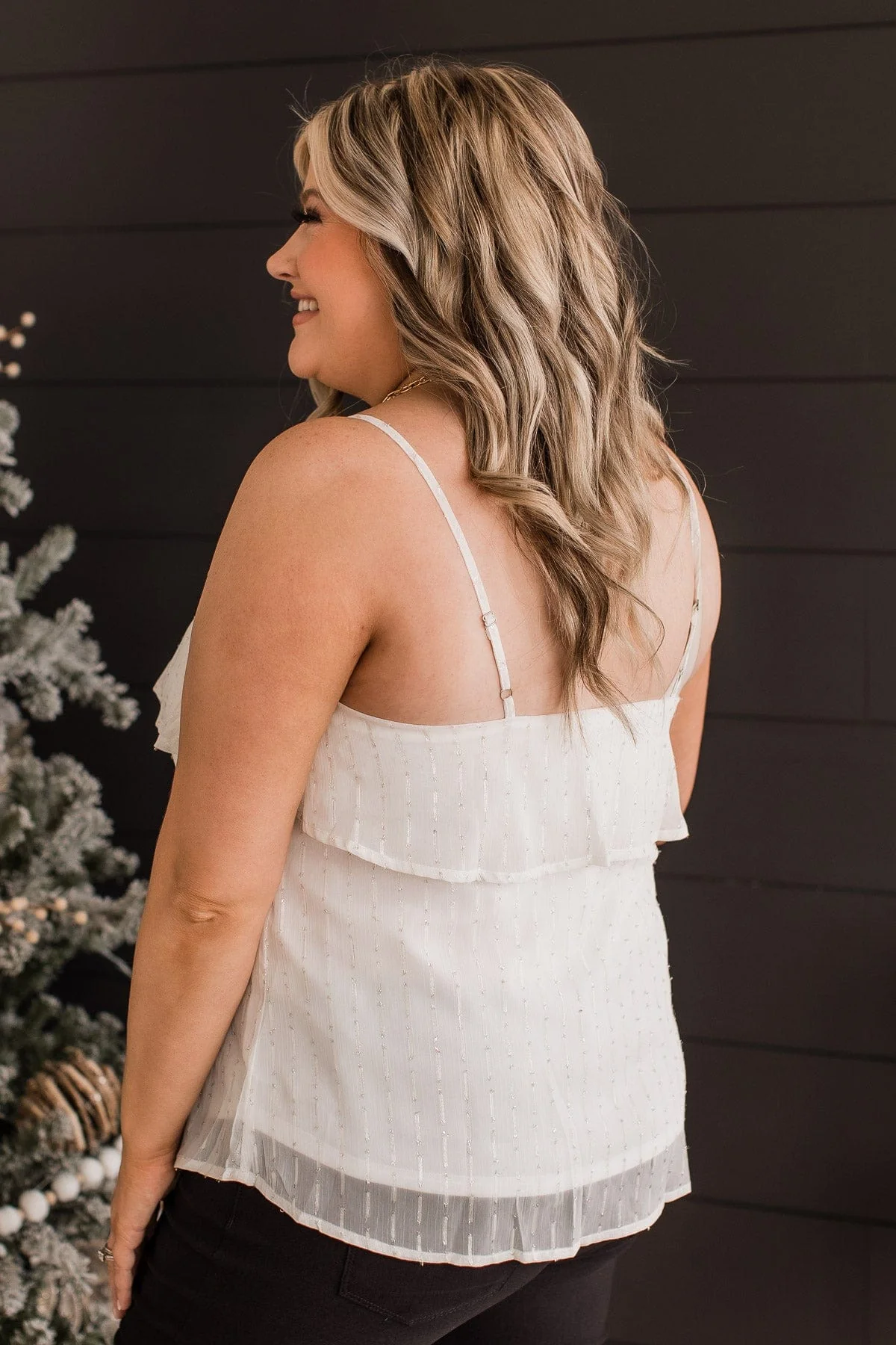 Star Of The Show Tiered Tank Top- Off-White - Image 6