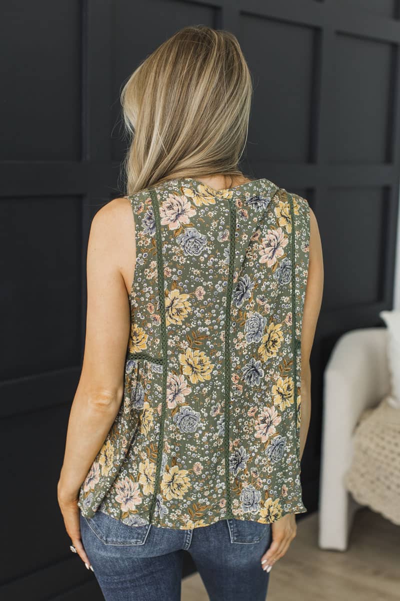 Starlit Wishes Sleeveless Floral Blouse- Olive - Image 8