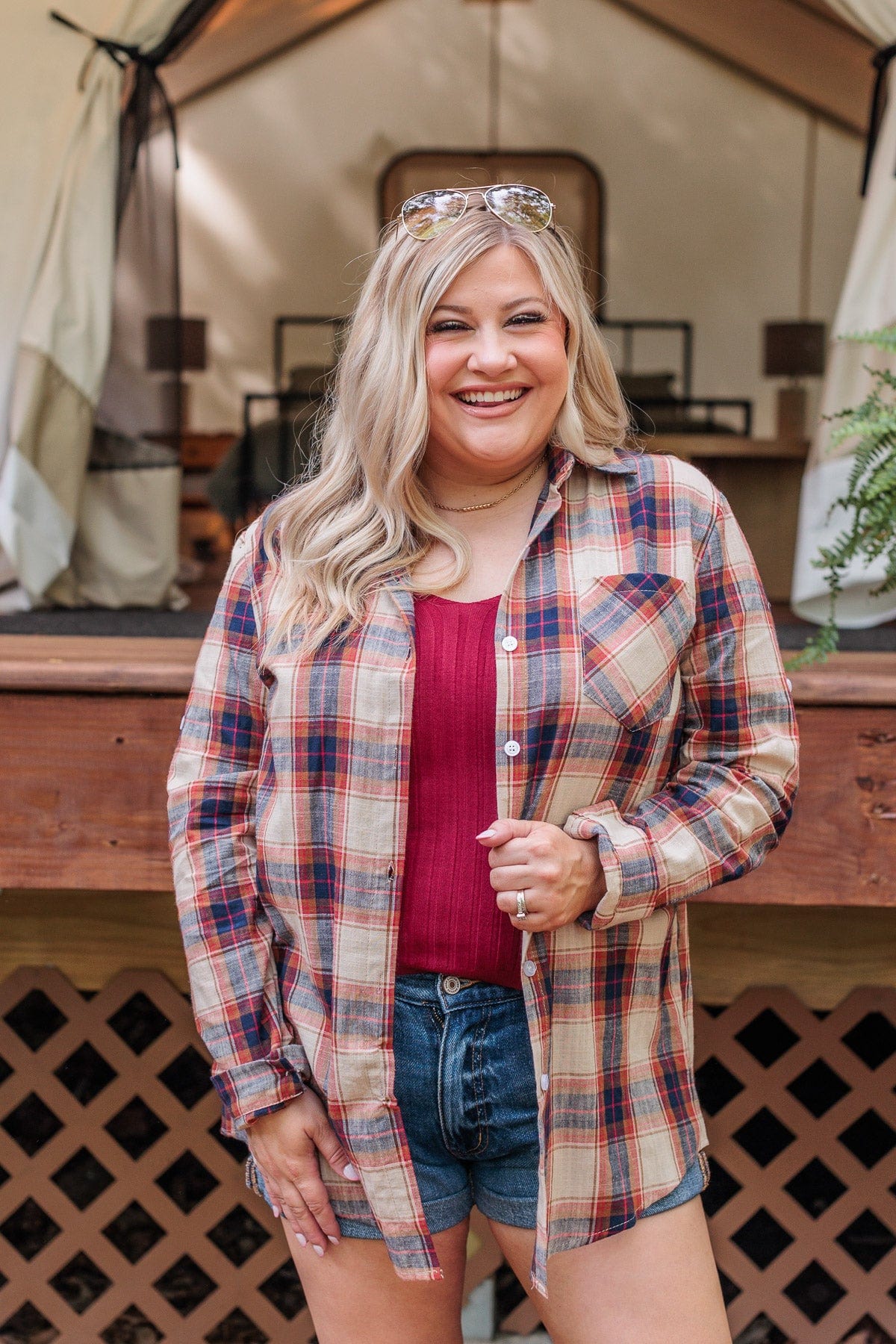Starry Skies And Fireflies Button Down Top- Beige & Navy - Image 5