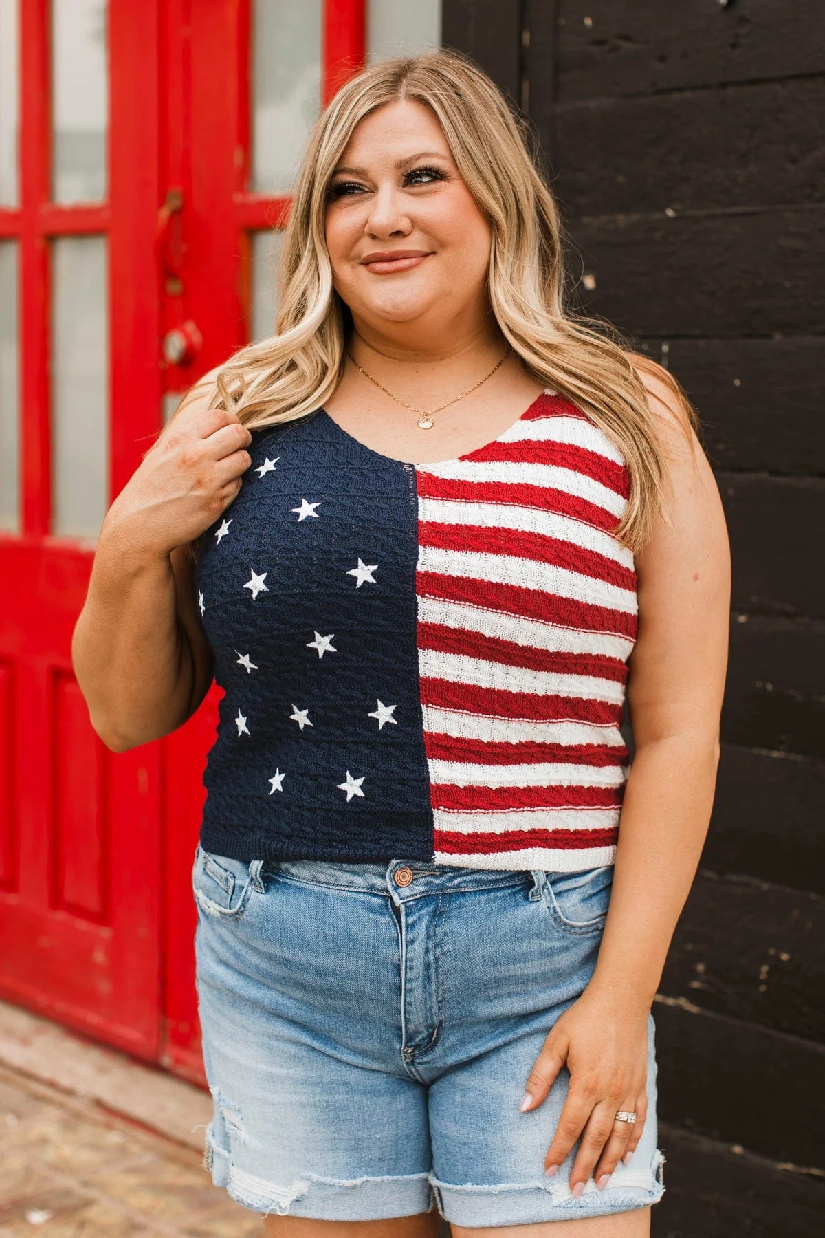 Stars Shine Bright Flag Print Tank Top- Navy & Red - Image 2