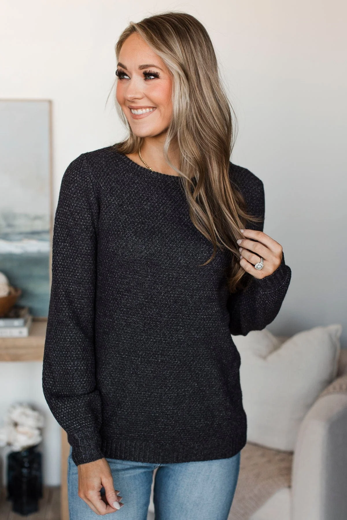Start Fresh Knit Sweater- Dark Charcoal - Image 3