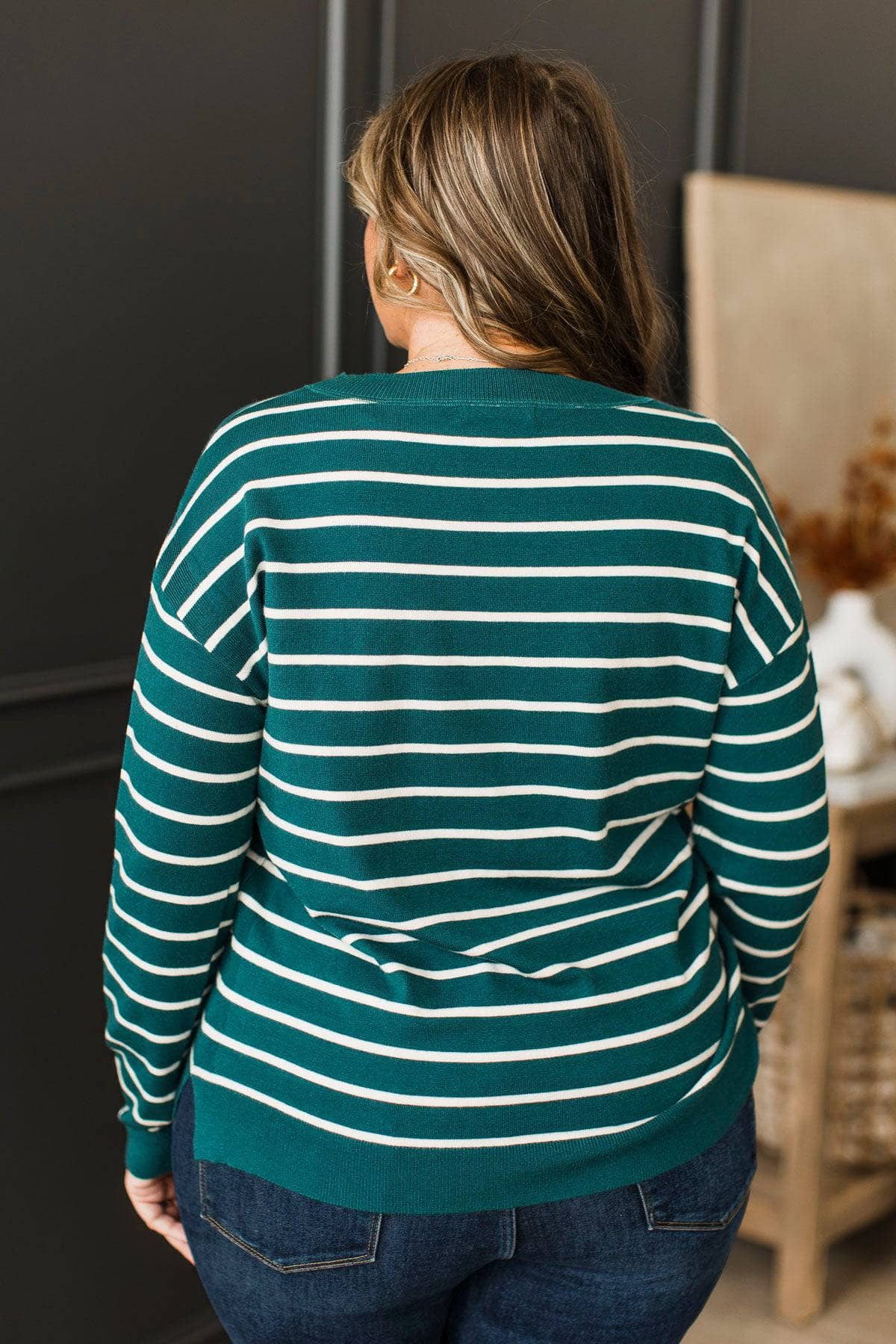 Start Living Striped Lightweight Sweater- Teal - Image 7