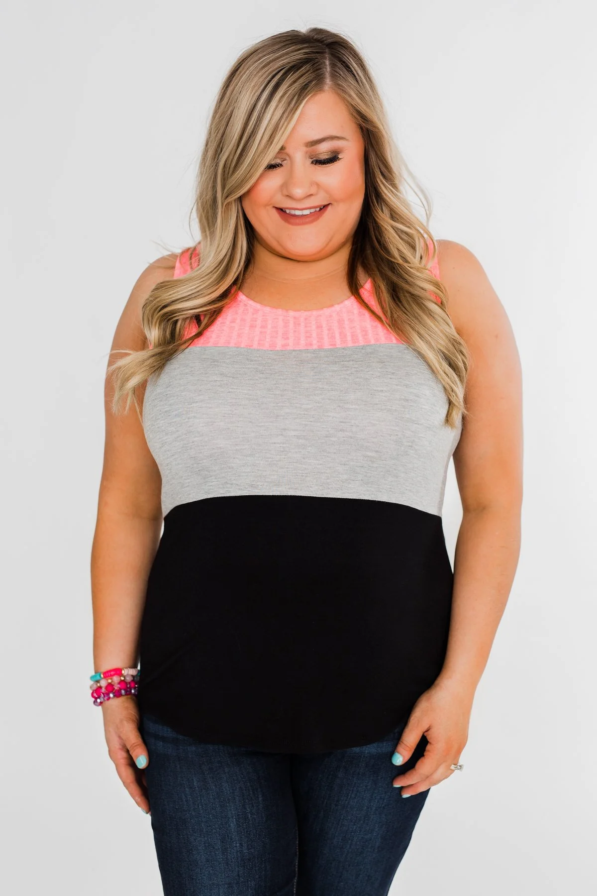 Start Today Color Block Tank Top- Neon Pink - Image 2