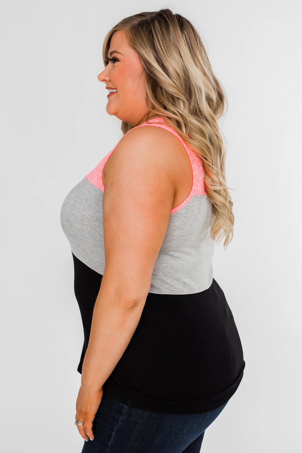 Start Today Color Block Tank Top- Neon Pink - Image 8