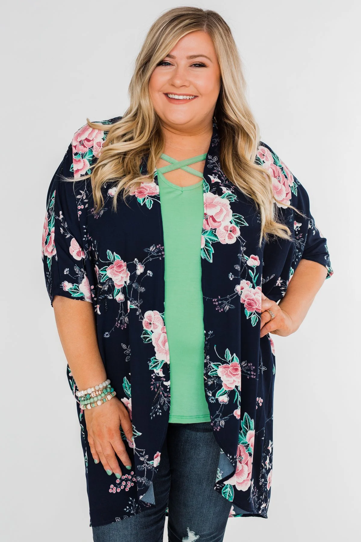 Start With Forever Floral Kimono- Navy - Image 10