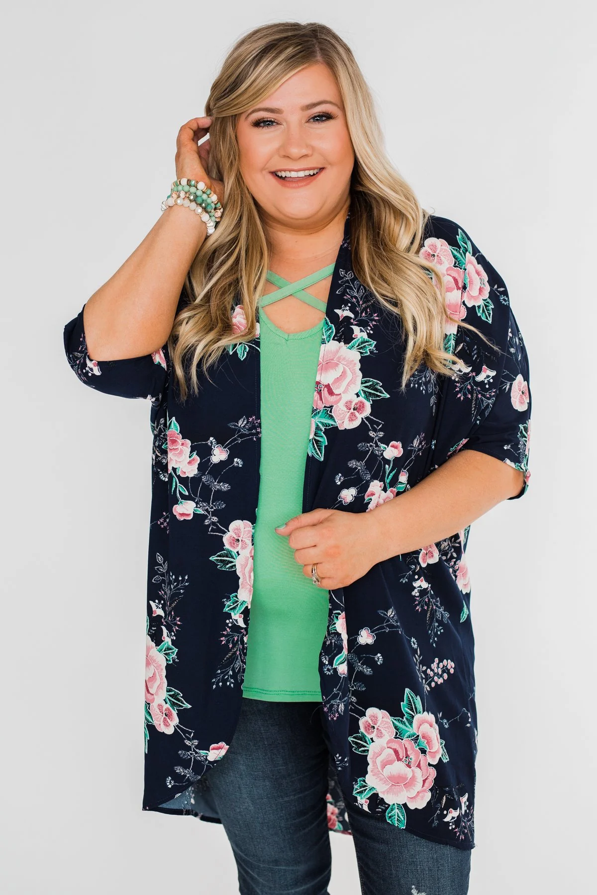 Start With Forever Floral Kimono- Navy - Image 6