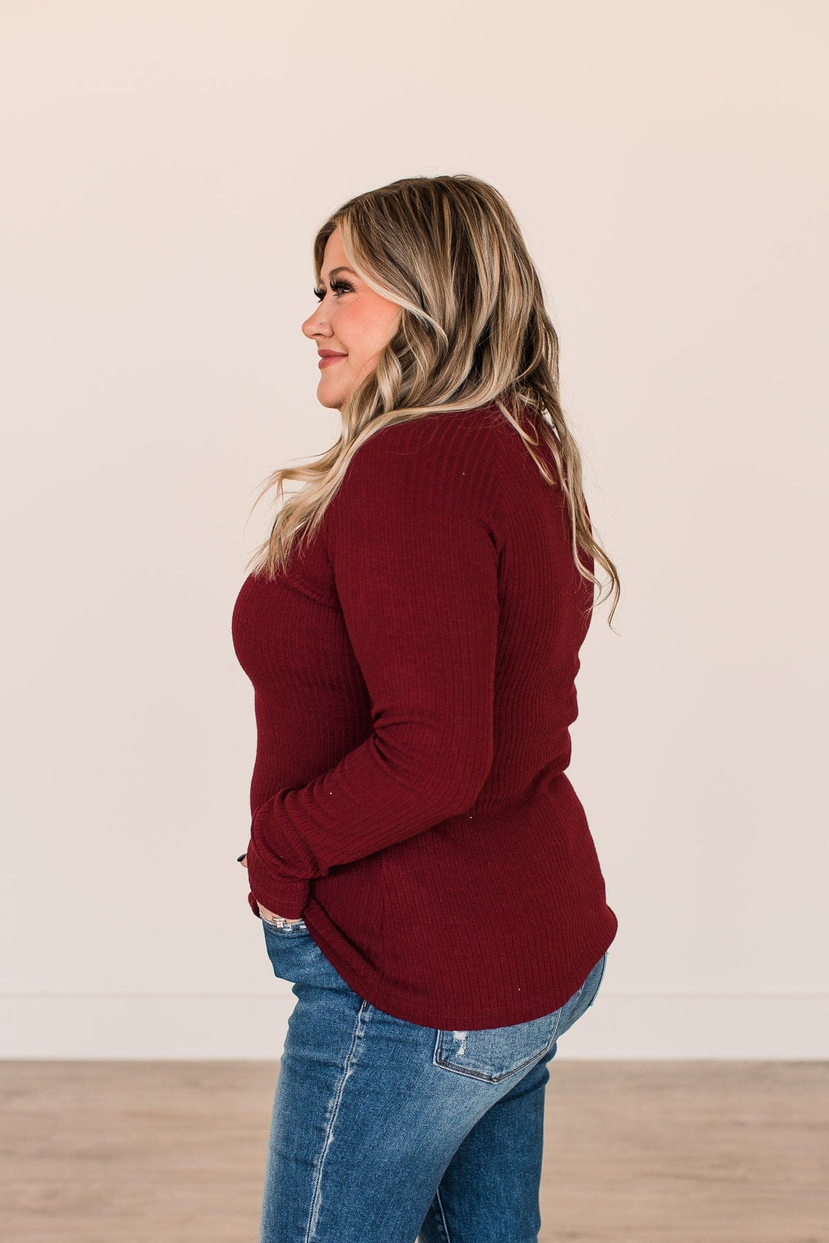 Starting Fresh Ribbed Knit Top- Burgundy - Image 5