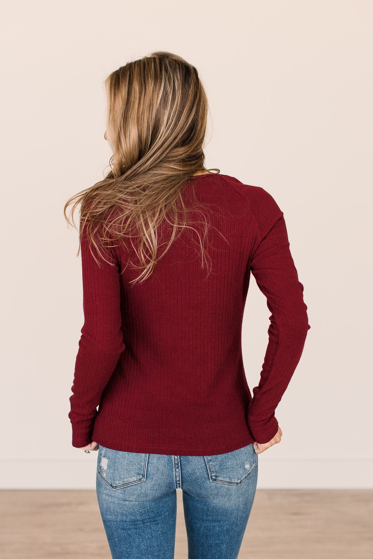 Starting Fresh Ribbed Knit Top- Burgundy - Image 6