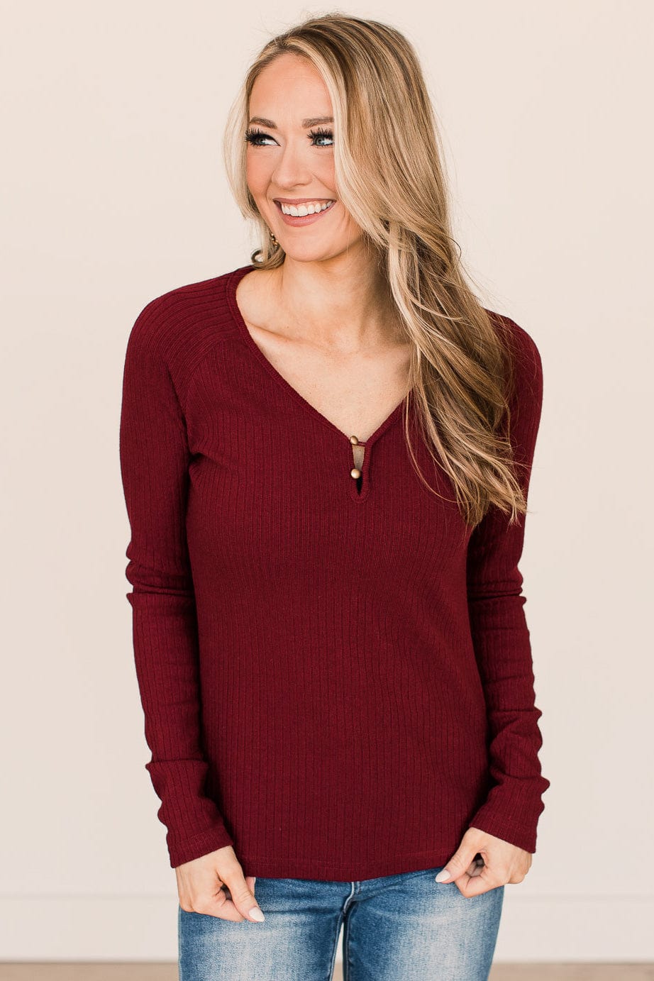 Starting Fresh Ribbed Knit Top- Burgundy - Image 7