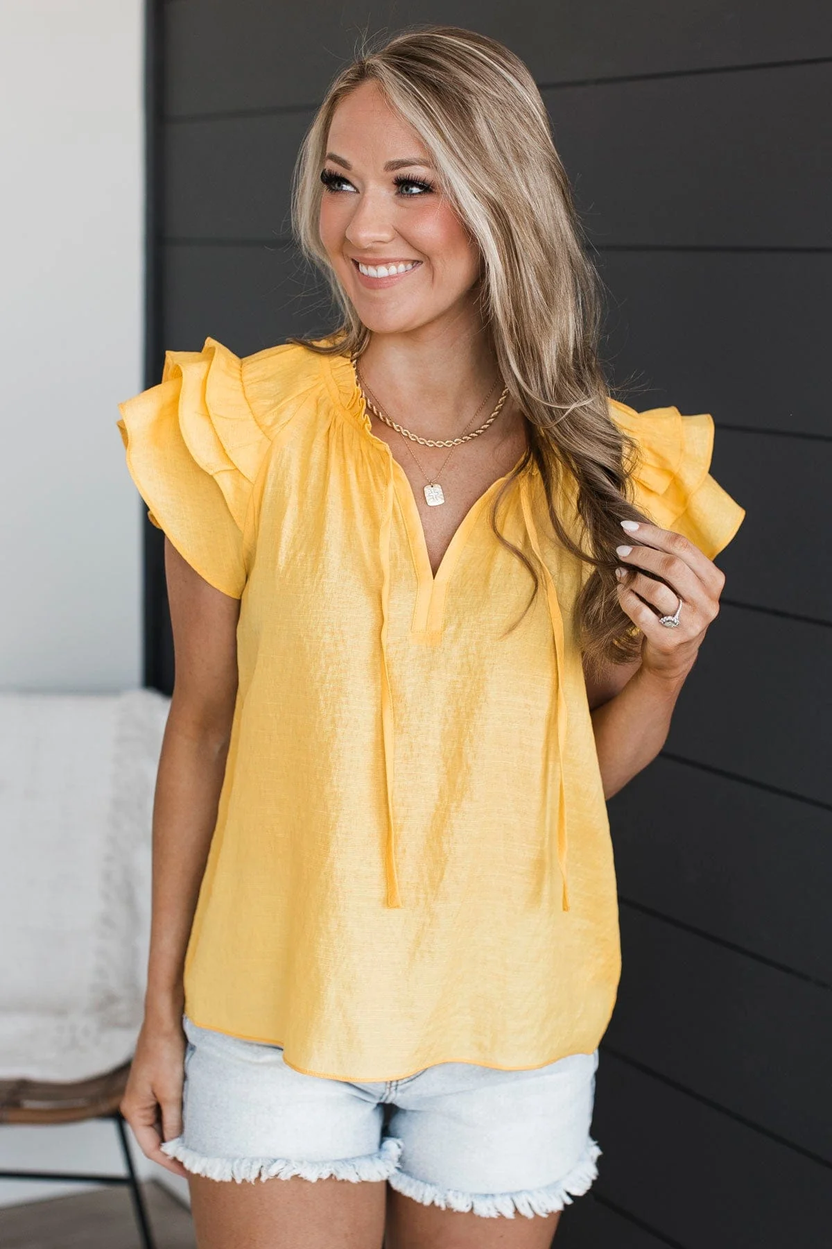 Statement Piece Ruffle Blouse- Yellow - Image 3
