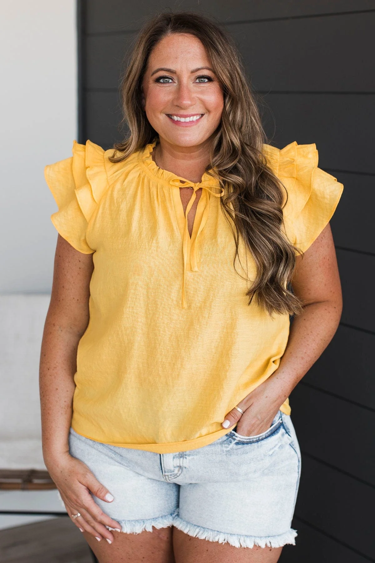 Statement Piece Ruffle Blouse- Yellow - Image 4